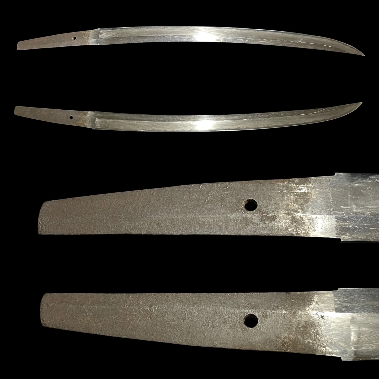 Naginata Naoshi Wakizashi, Samurai Tsuba, Miminaga Usagi 耳長兎 Fuchi, Muromachi period mumei