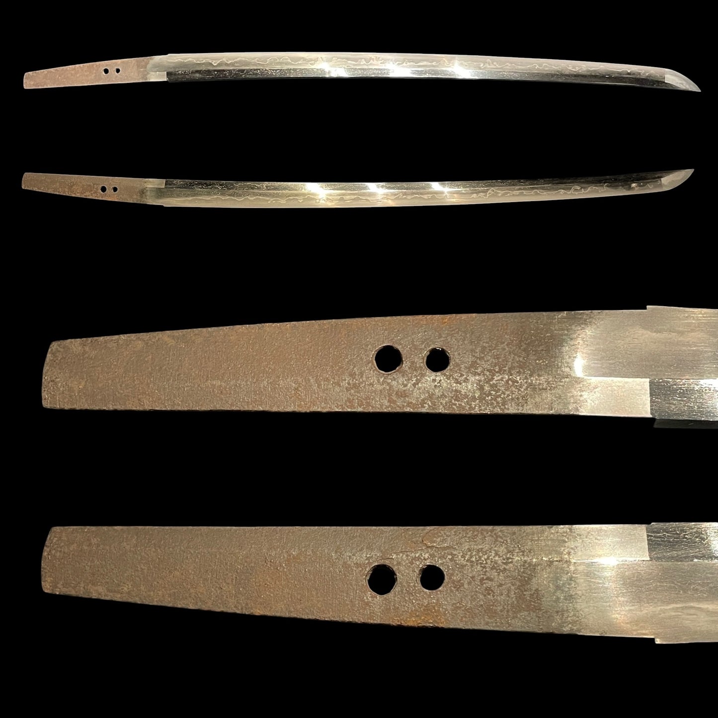 Tsutamon Fuchikashira 蔦紋縁頭 Long Wakizashi, Shakudo Shishi Menuki, Edo period mumei