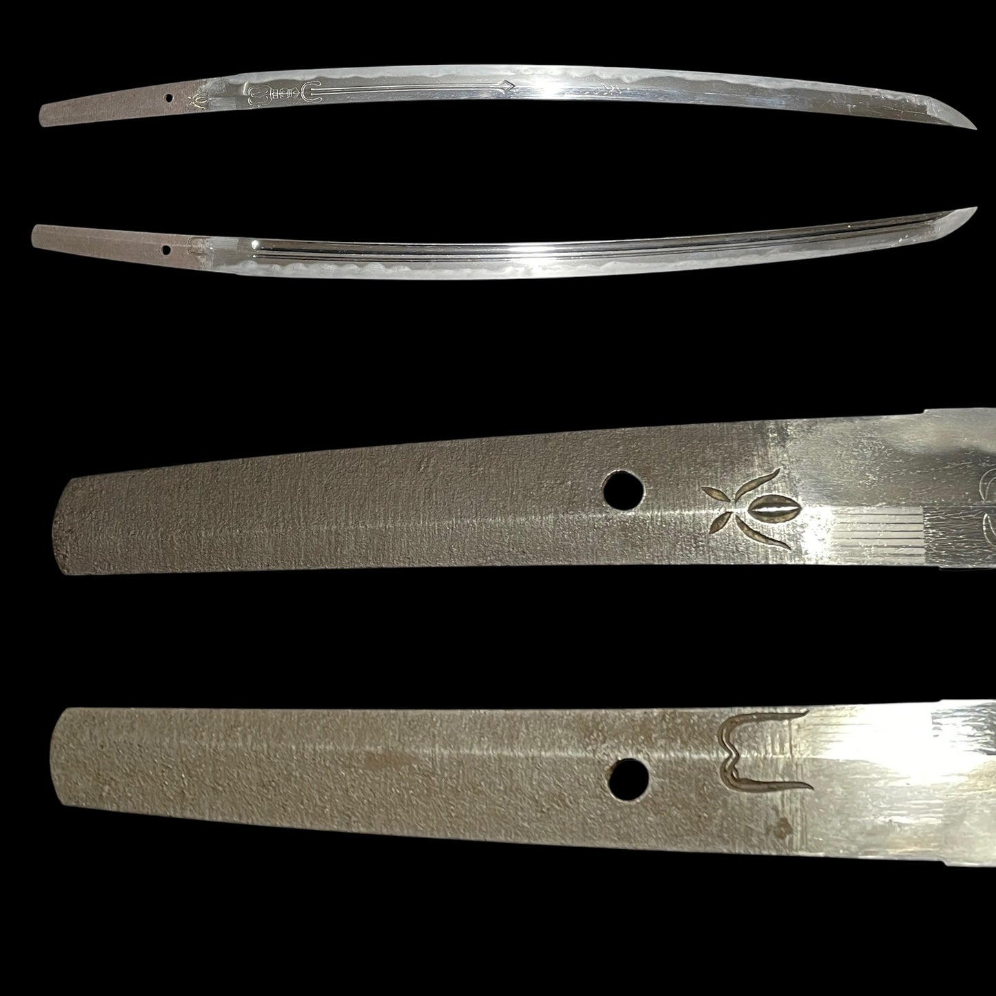 Rankaku-Saya 卵殻鞘, HORIMONO 彫物 Wakizashi, Yamagane Tsuba, Edo period mumei