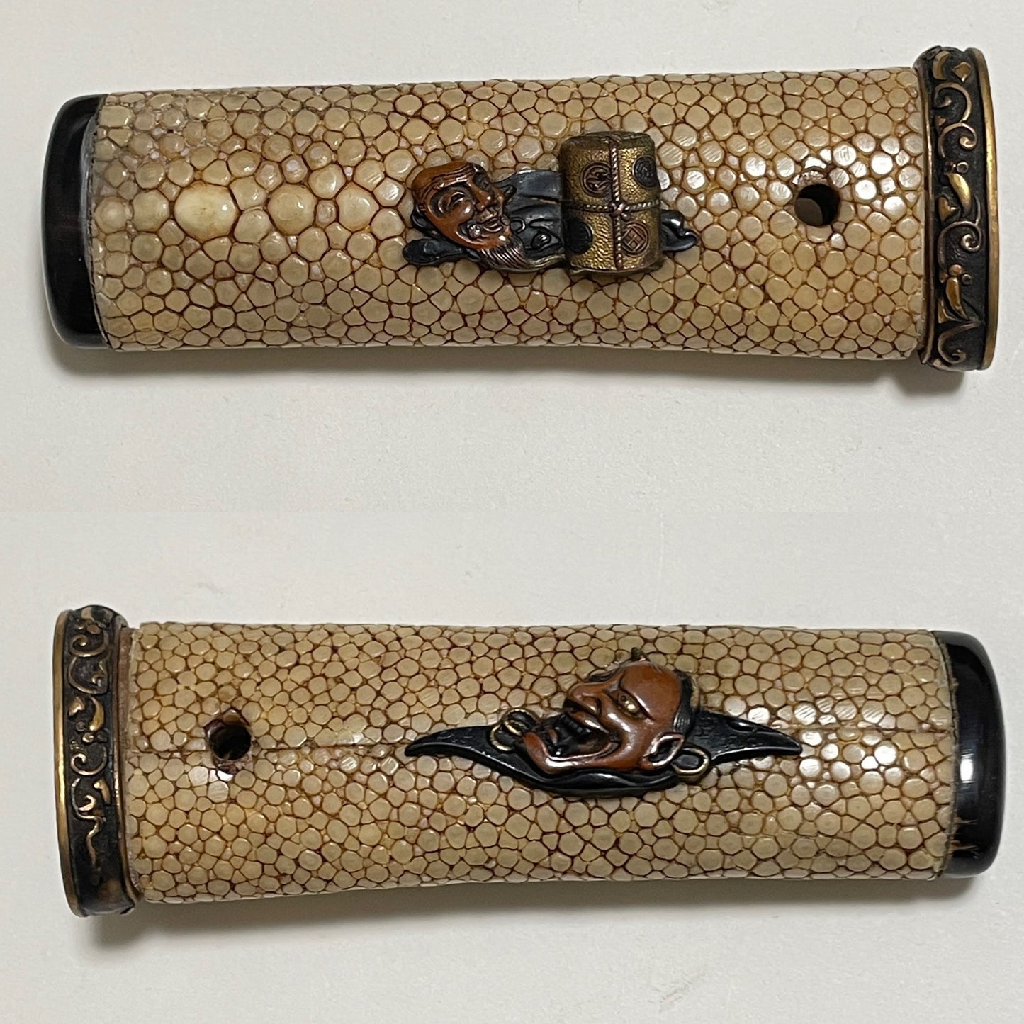 Nohmen Menuki 能面目貫 TANTO, Okina 翁 and Hannya 般若, Edo period mumei