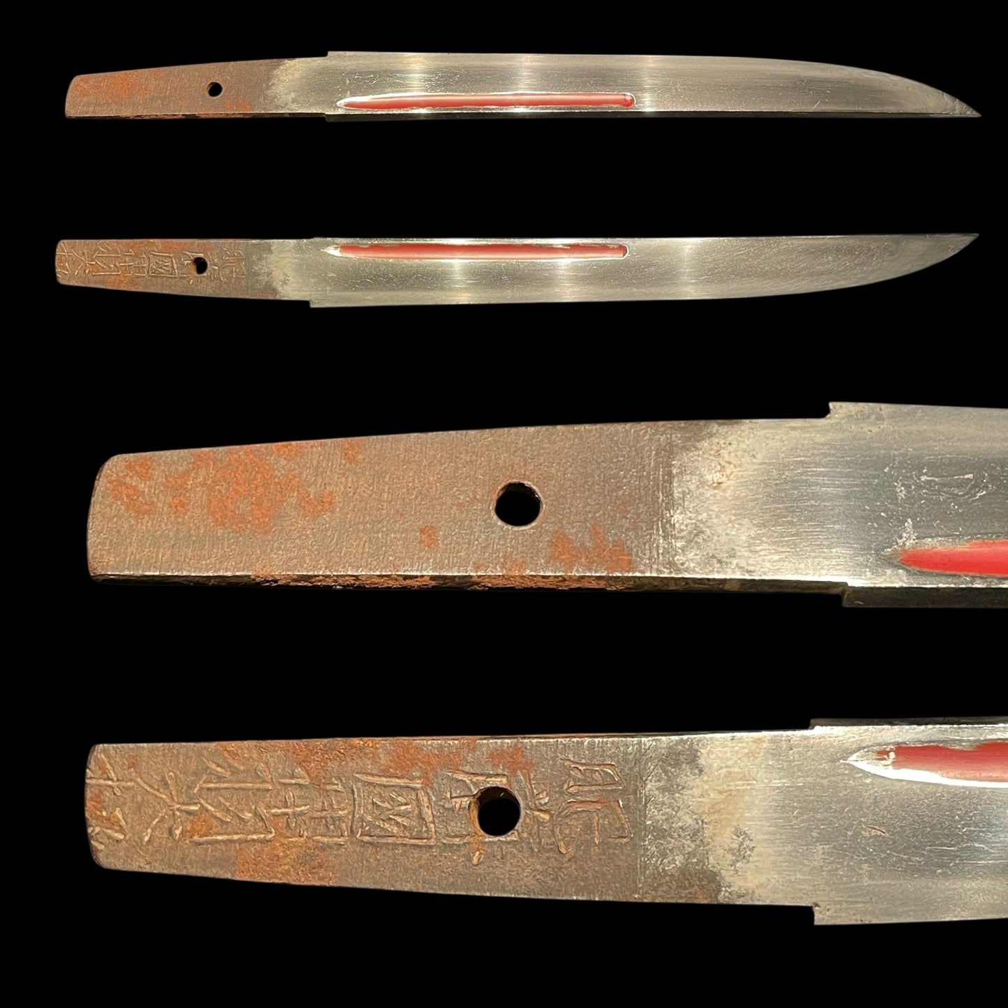 Thick Red TANTO. Hizenkoku Dewadaijo 肥前国出羽大掾 signed, Edo period