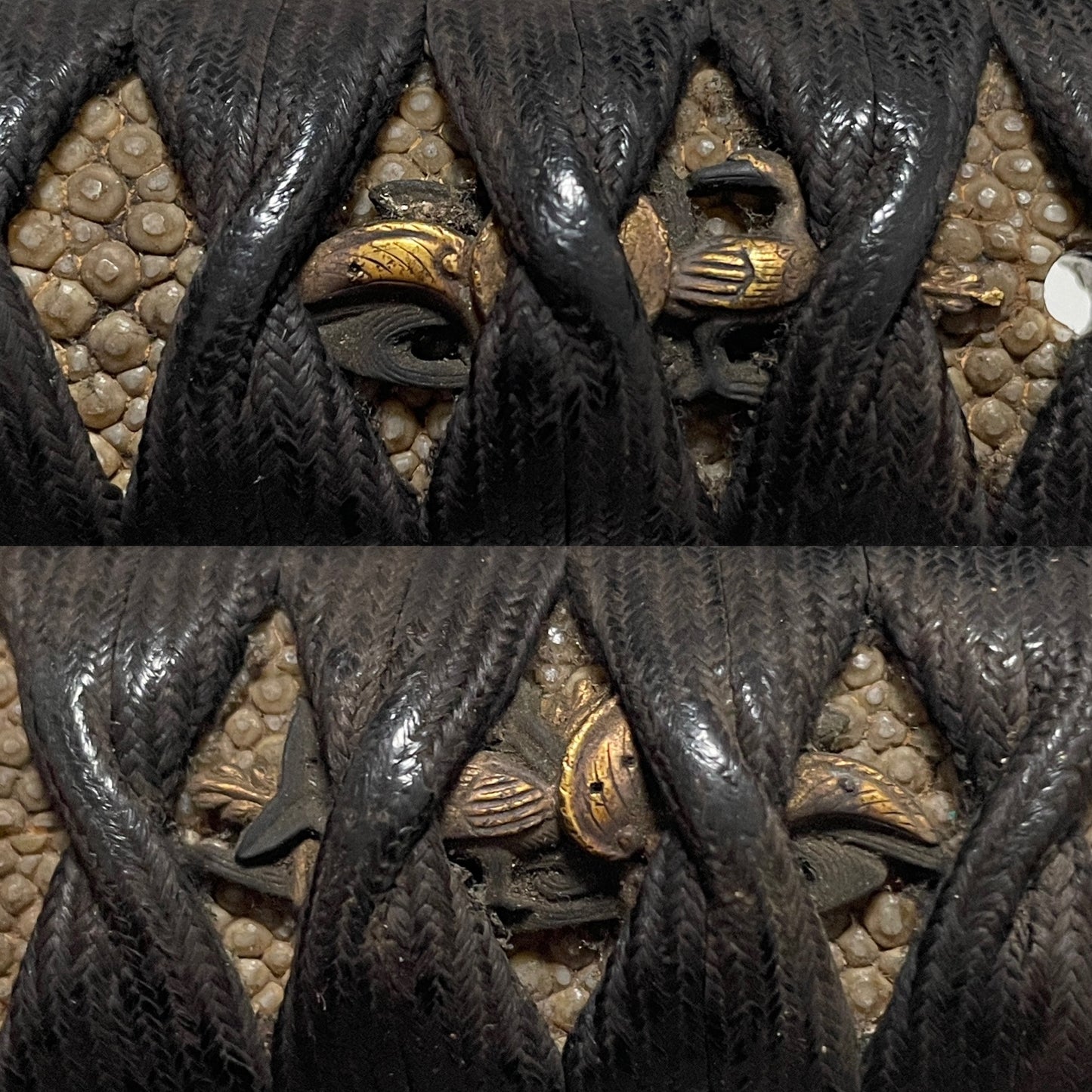 Hirazukuri Wakizashi, Frogs and Willows Fuchi, Bohi 棒樋 blade, Muromachi period mumei