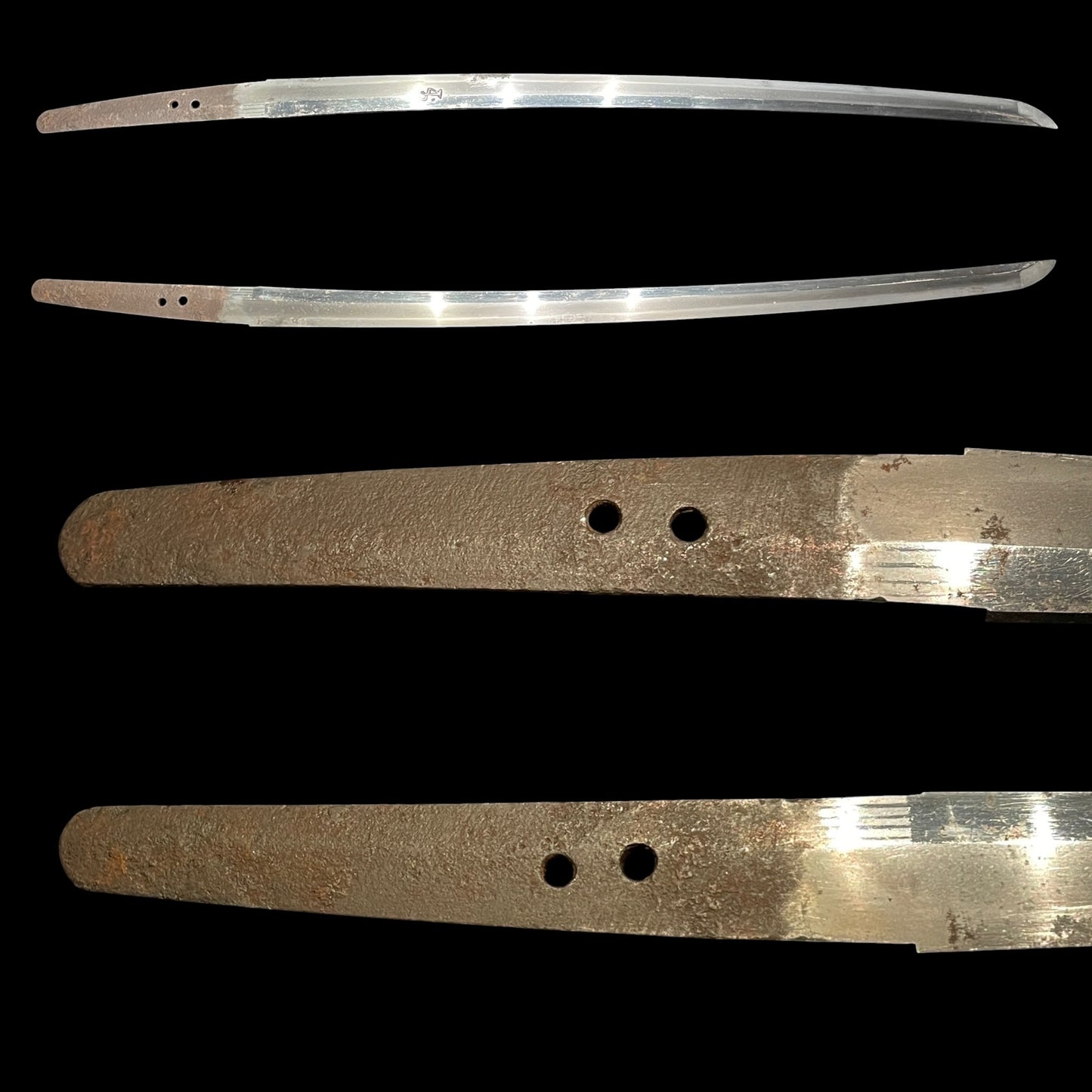 Bonji 梵字 Long Wakizashi, Moth Tsuba, Crab Menuki, Edo period mumei