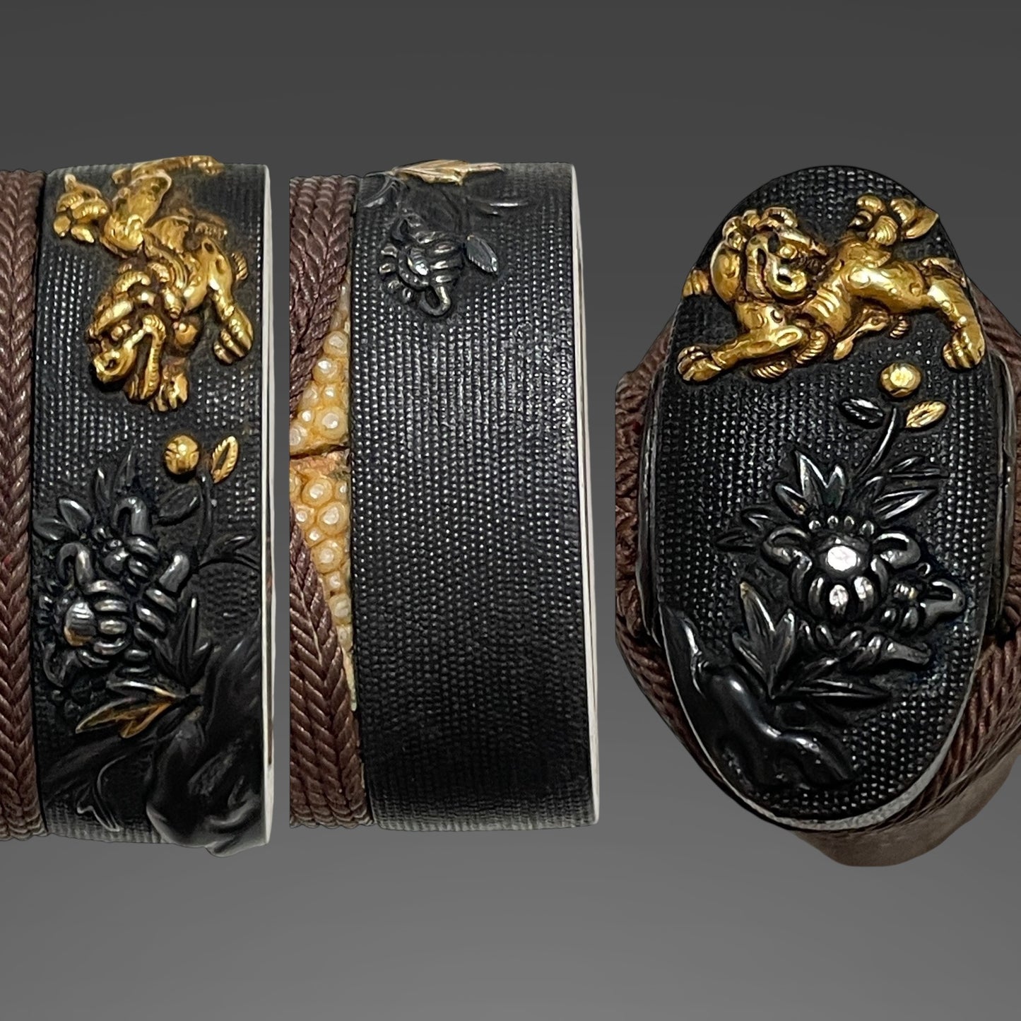 Wonderful Tsukamae Long KATANA, Wave and Rabbit Tsuba, Shishi Fuchikashira