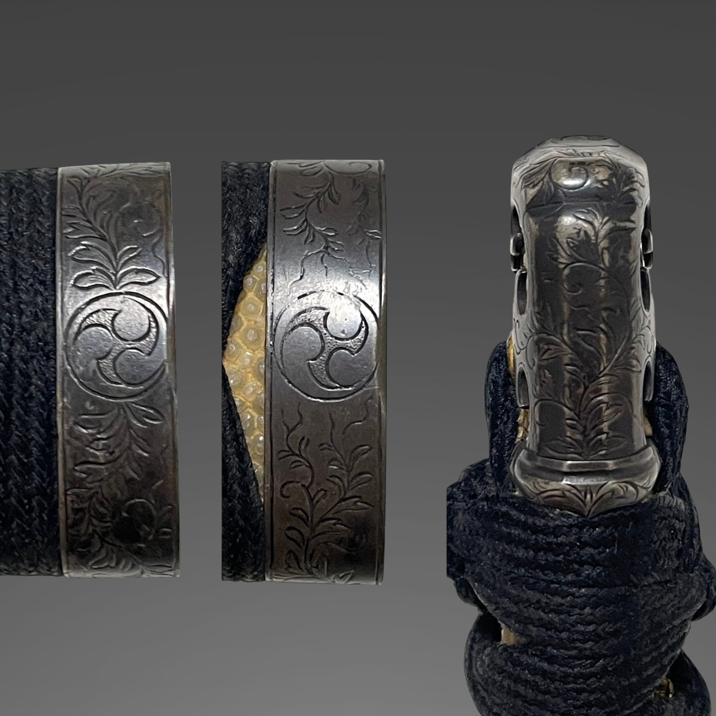 Ichiryu Tomoyoshi 一柳友善 signed Fuchi, Handachi-Koshirae 半太刀拵 Wakizashi, Edo period mumei