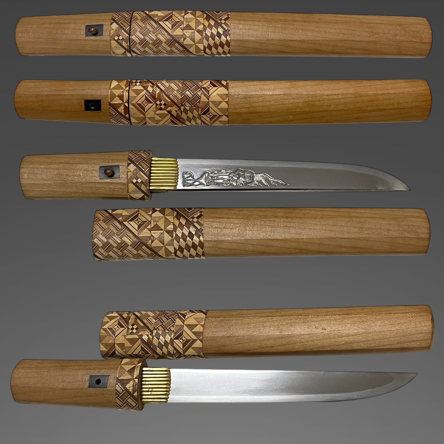 HORIMONO 彫物 Tanto, Fudo-Myoo 不動明王, with Kozuka Kogai, Edo period mumei