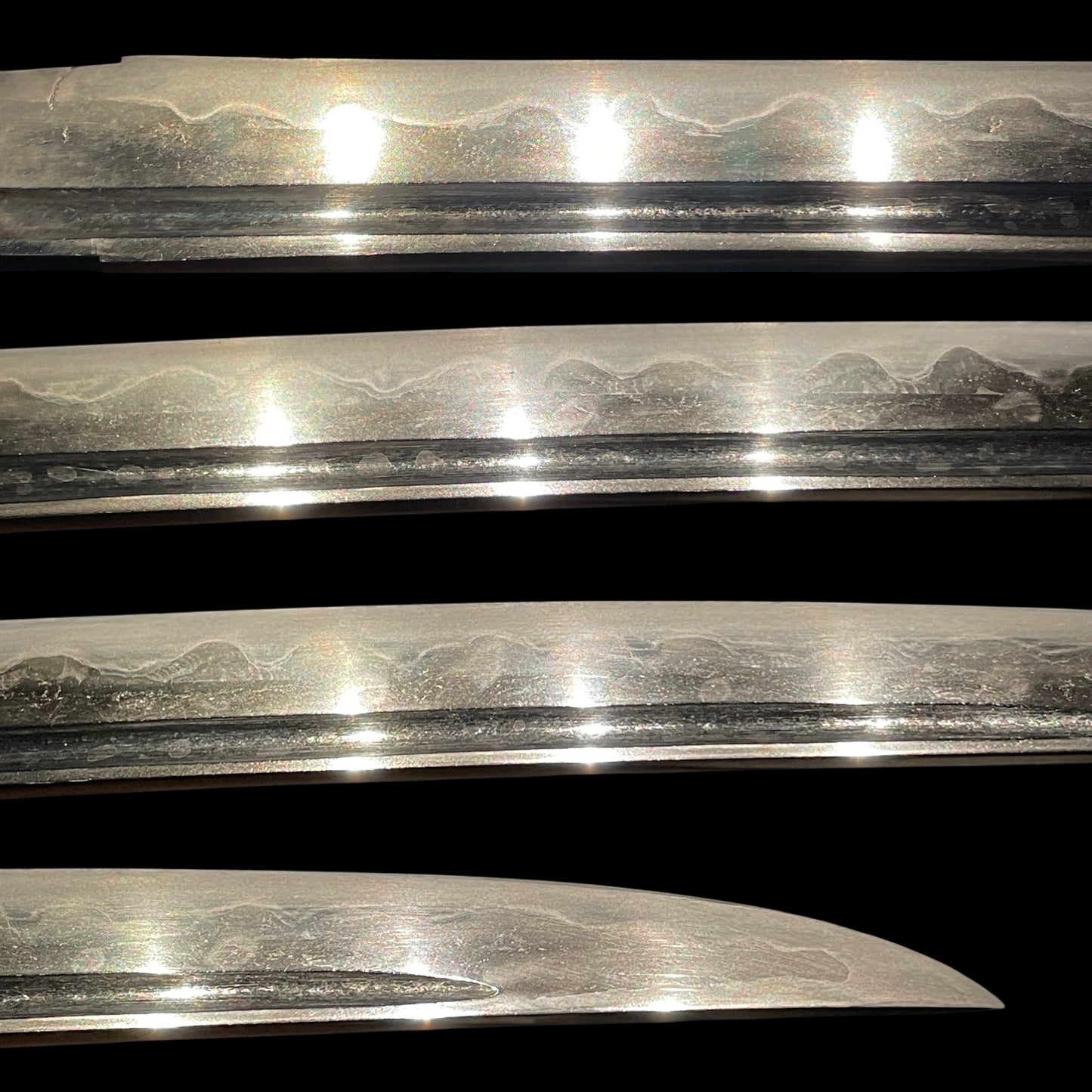 Hirazukuri Wakizashi, Frogs and Willows Fuchi, Bohi 棒樋 blade, Muromachi period mumei
