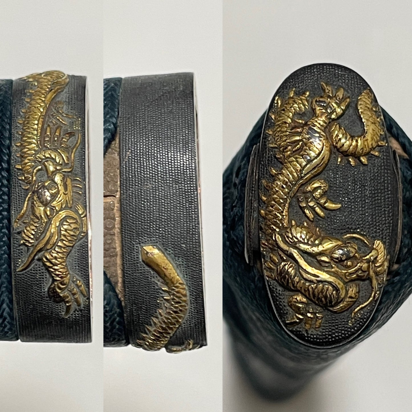 Dragon Fuchikashira, Bishuosa 1470s 備州長 文明二年 signed Long Wakizashi, Brass Tsuba