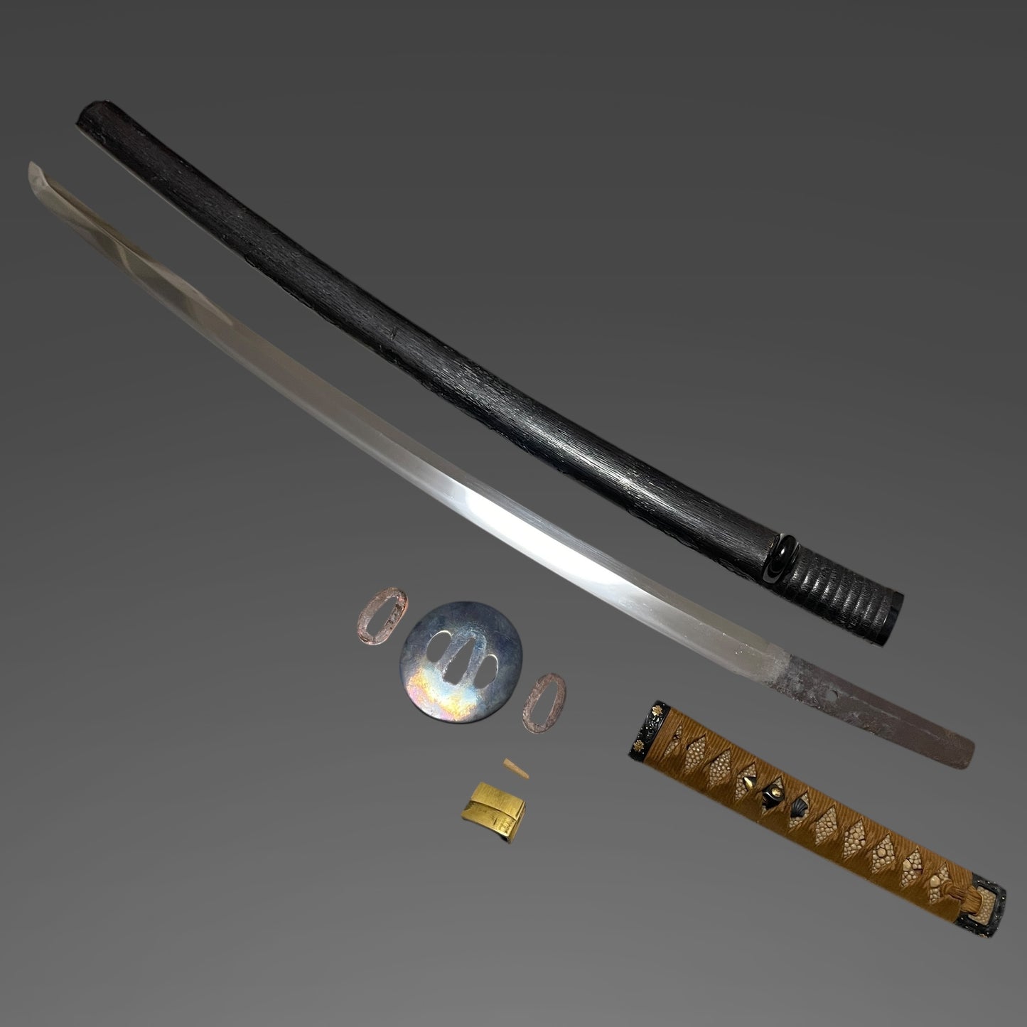 Sue-KOTO KATANA, Shakudo Fuchikashira 赤銅桐波図縁頭, Late Muromachi period mumei