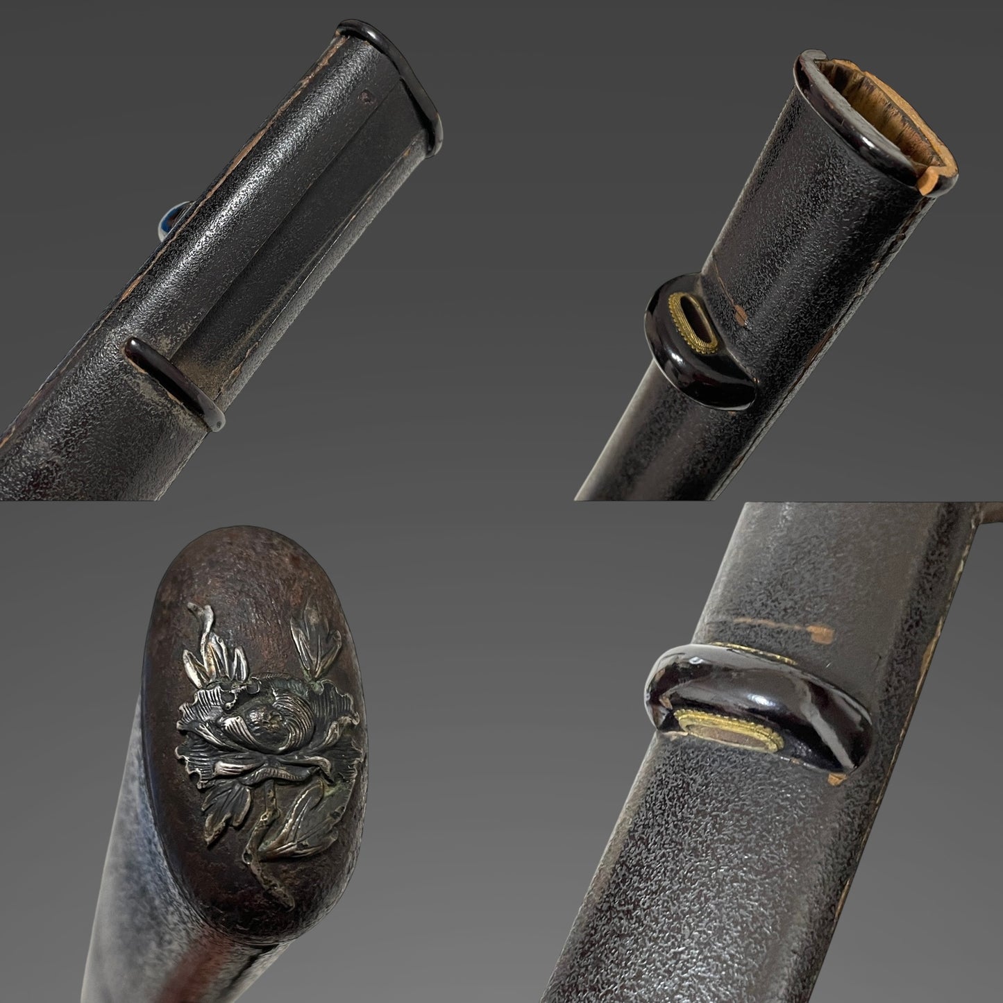 Amazing Hamon Wakizashi, Interesting Menuki, Peony Fuchikashira, Edo period mumei