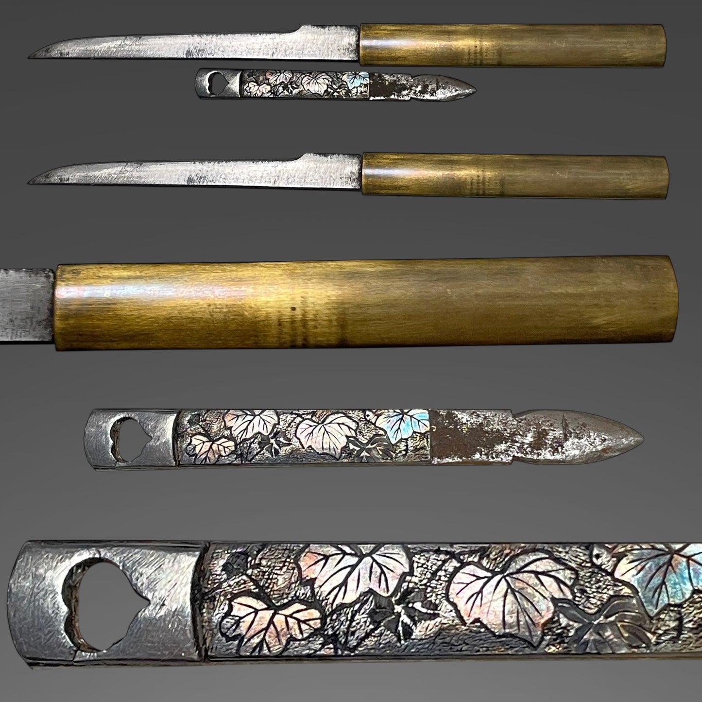 HORIMONO 彫物 Tanto, Fudo-Myoo 不動明王, with Kozuka Kogai, Edo period mumei