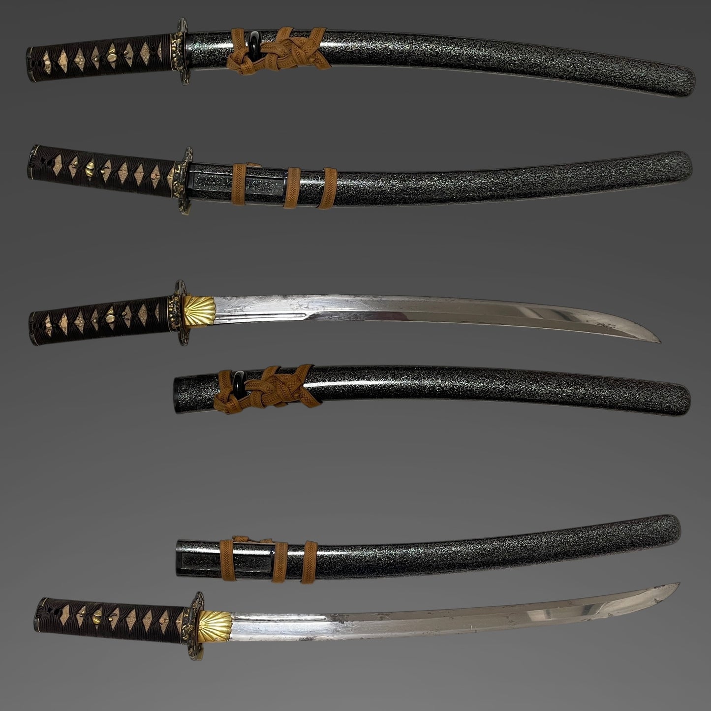 Naginata Naoshi 薙刀直し Wakizashi, Hizenkokuju Tadayoshi 肥前國住忠吉 signed, Mino Fittings