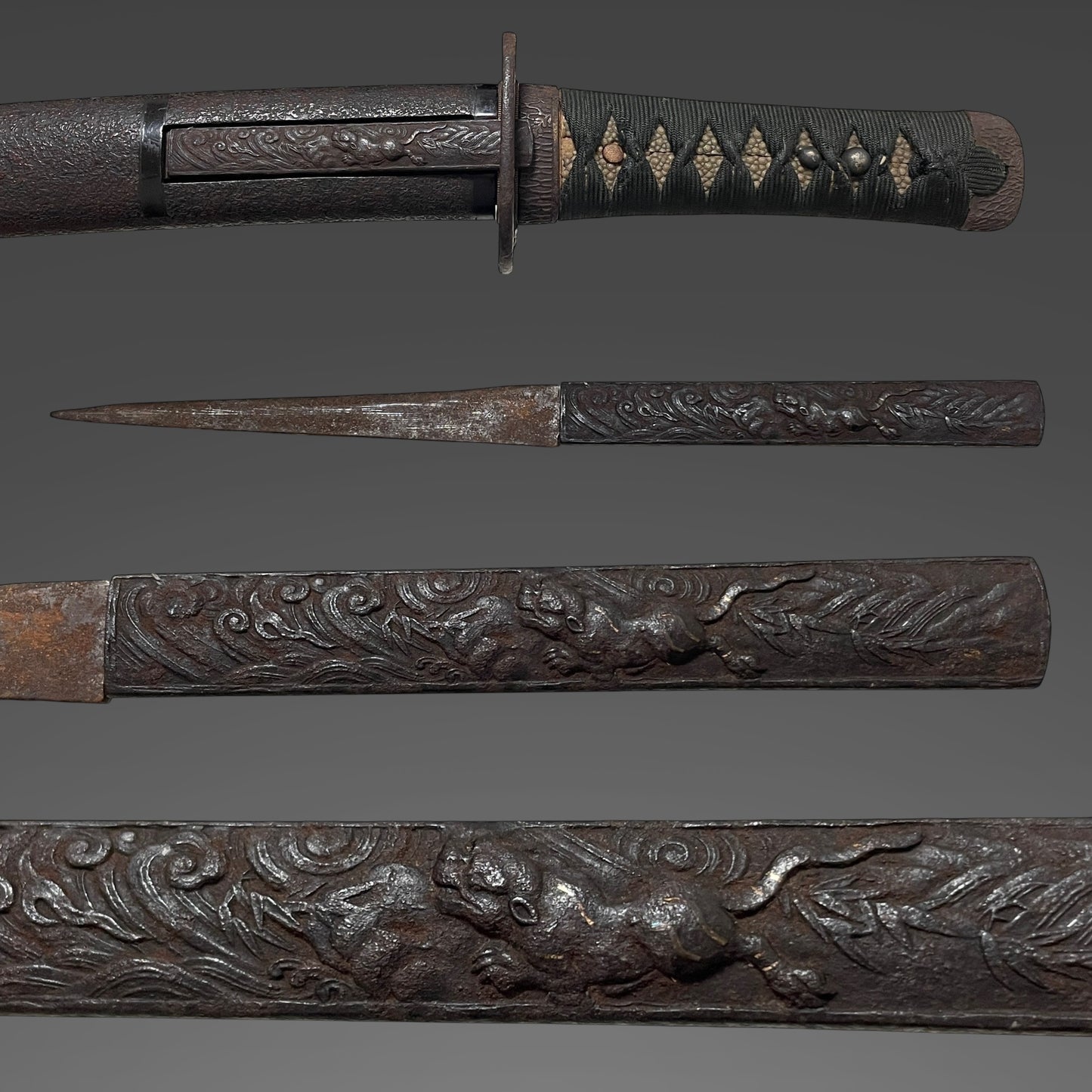 Sunnnobi-TANTO 寸延短刀, Puppy Tsuba and Tiger Kozuka, Late Edo period mumei