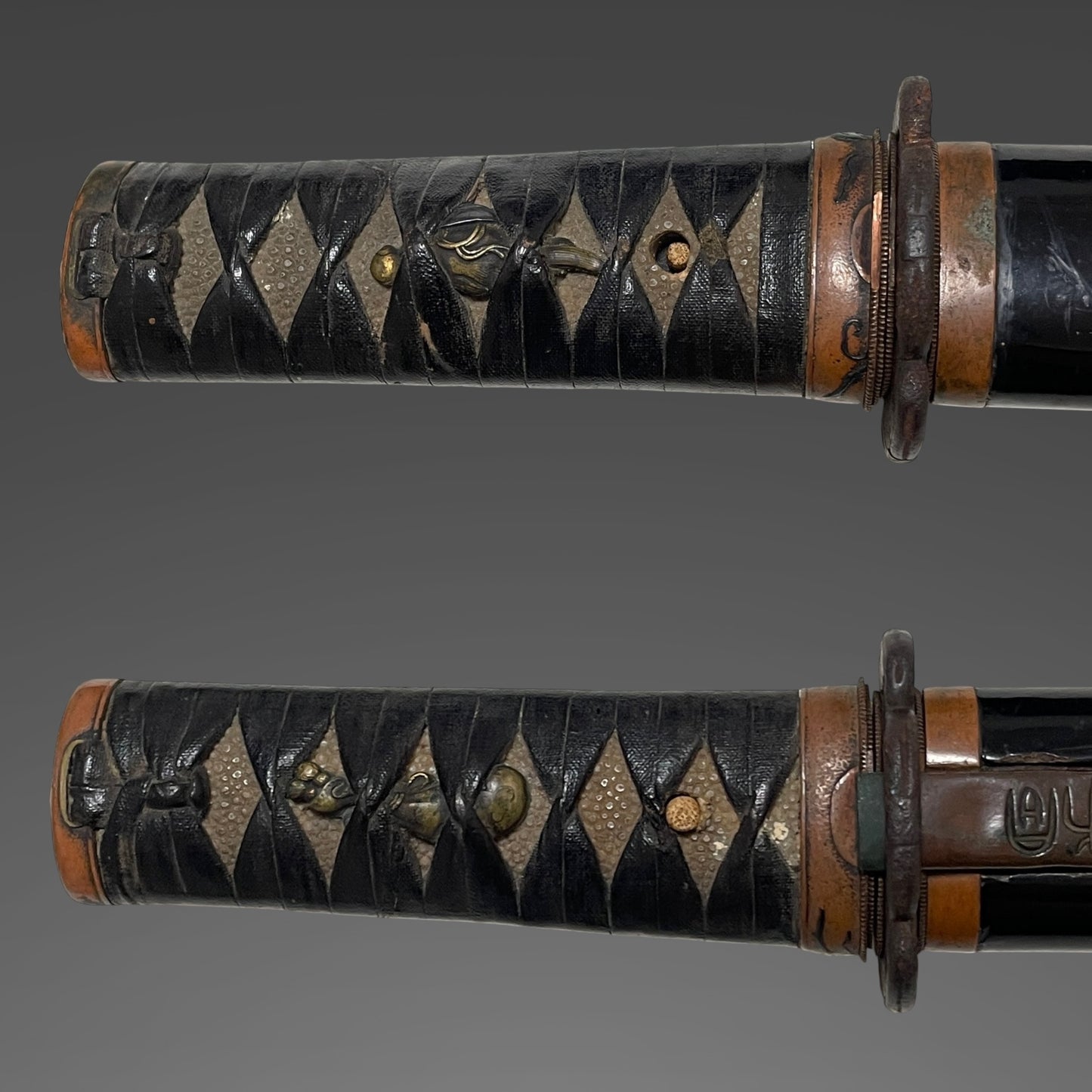 Copper Fittings TANTO, Kanji 漢字 Kozuka, Homarekizu 誉傷, Edo period mumei
