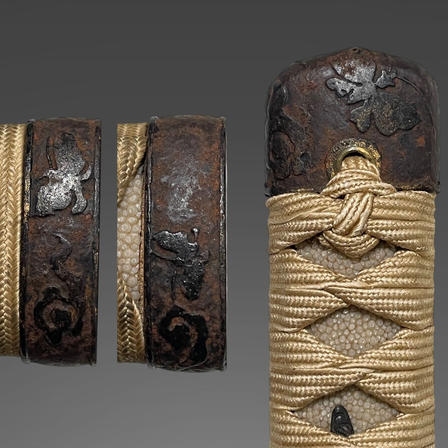 Butterfly Fittings Red Katana, Shakudo Flower Tsuba, Edo period mumei