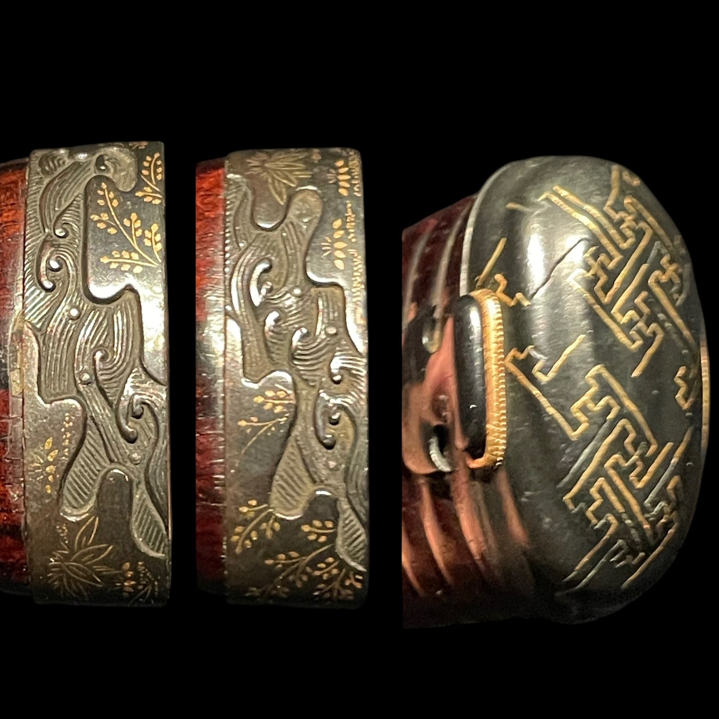 Bizenkoku Tomomitsu 備前國友光 signed TANTO, Yoshioka 吉岡 style Shakudo TSUBA