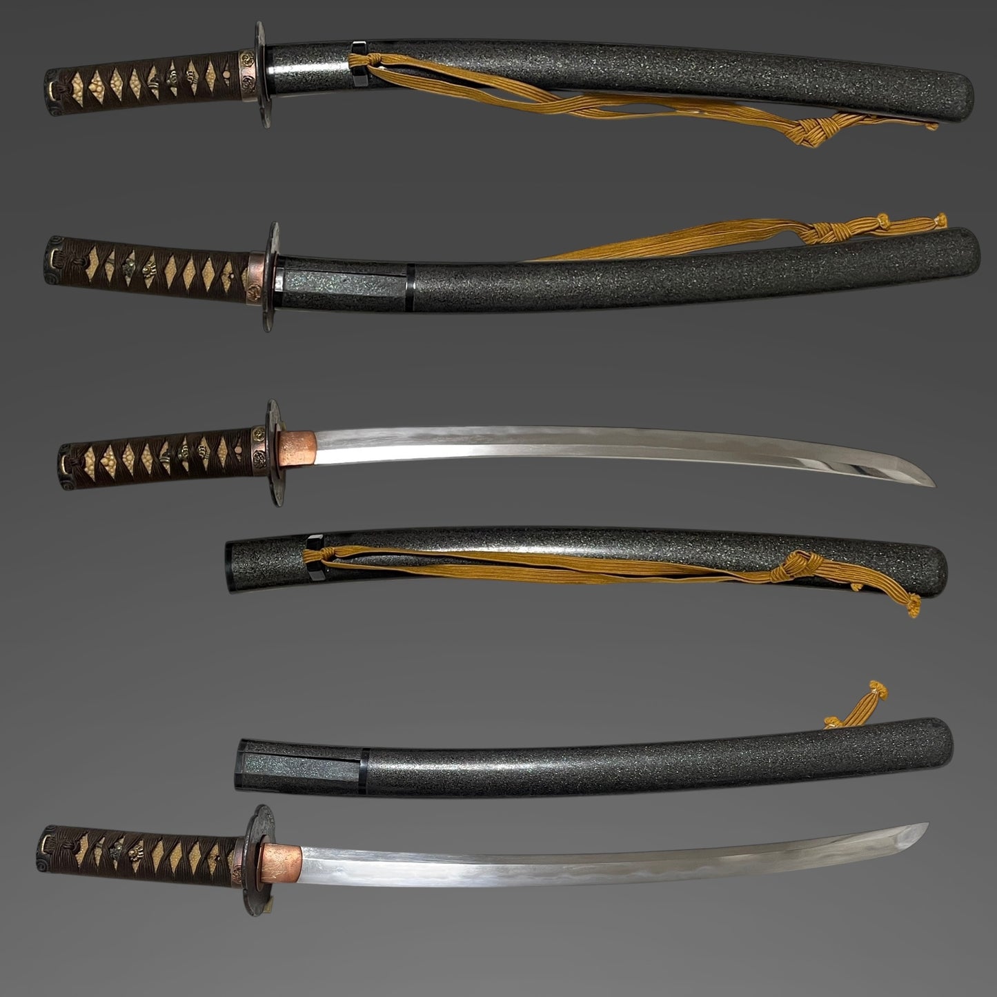 Takadaju Yukimitsu 高田住行光 signed Wakizashi, Guribori 倶利彫り Kashira, Sadatoshi signed Fuchi