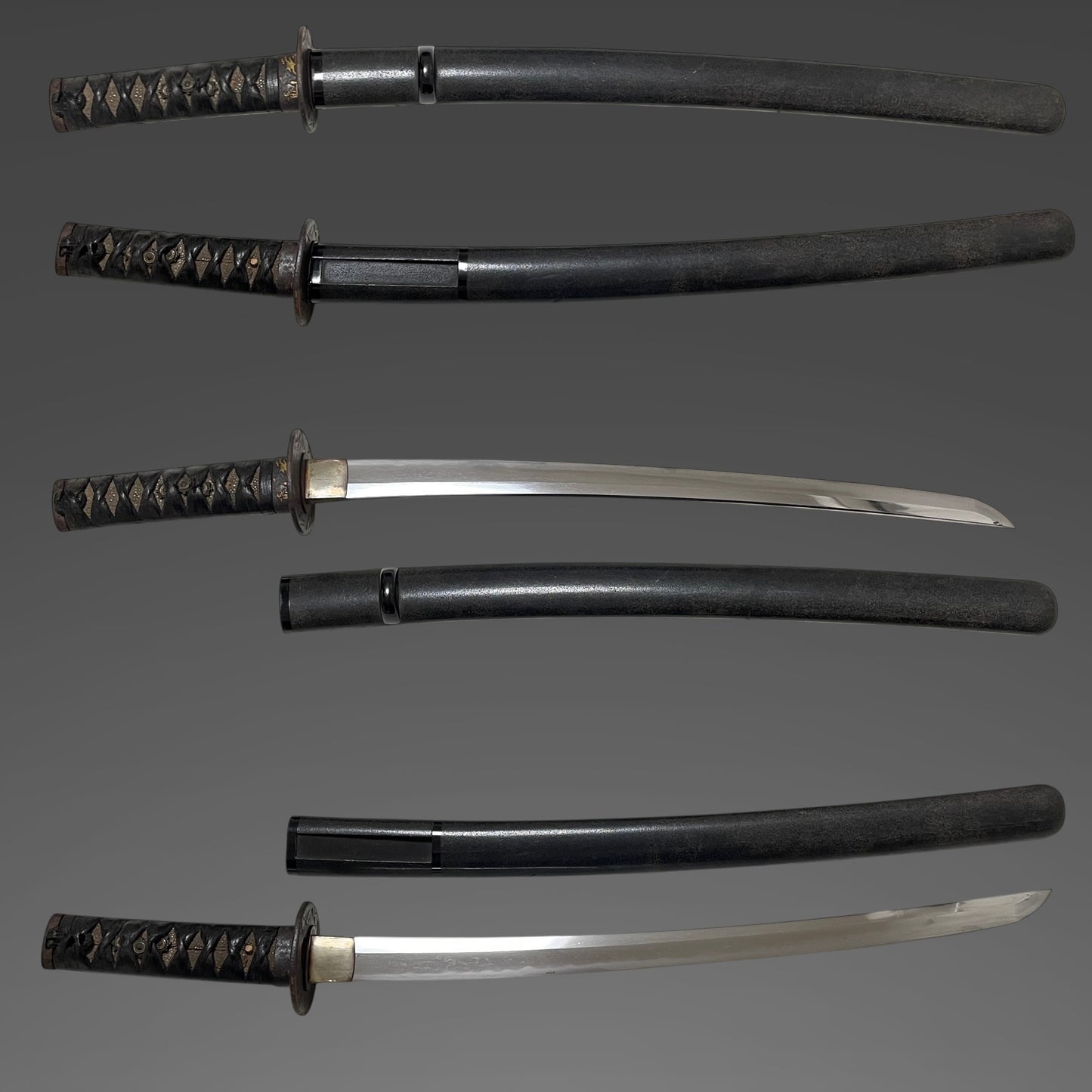 Short Wakizashi, Rinpo 輪宝 Menuki, Sadahiro 貞広 signed Tsuba, Edo period mumei