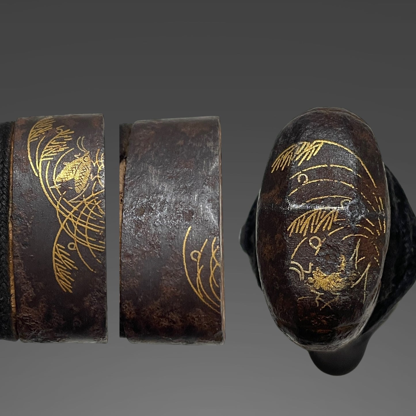 Oozori 大反り Hirazukuri Wakizashi, Pampas grass and crickets Fuchikashira, Edo period mumei