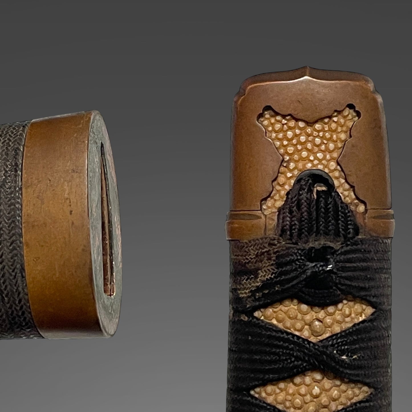 Handachi Koshirae Wakizashi 半太刀拵脇差, Copper Fittings, Tsukimirojin-Tsuba 月見老人鍔