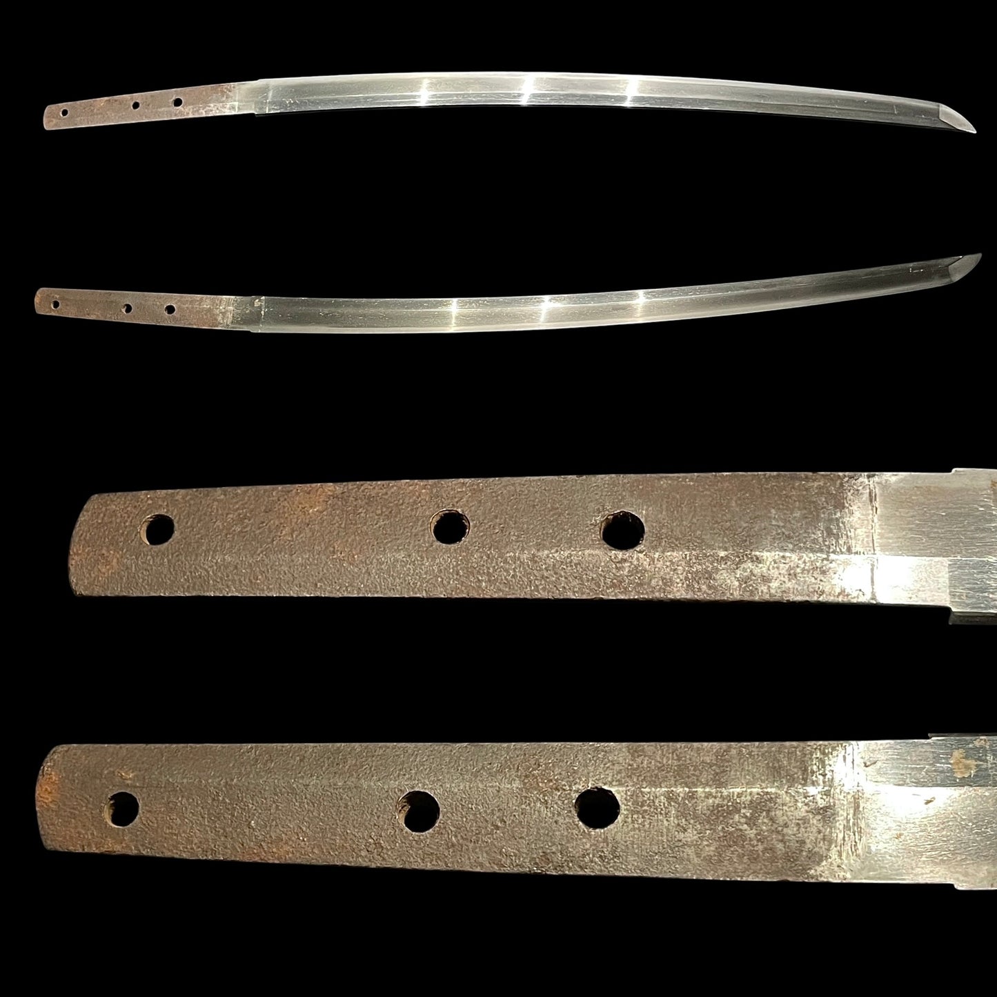 Shibuichi Fuchikashira, Black Wakizashi, Suguha 直刃 Hamon, Edo period mumei