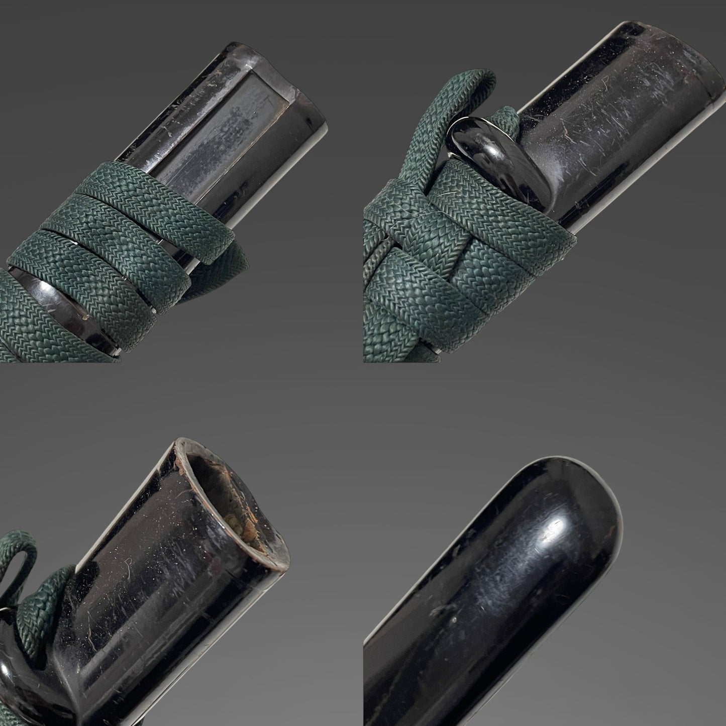Tsutamon Fuchikashira 蔦紋縁頭 Long Wakizashi, Shakudo Shishi Menuki, Edo period mumei