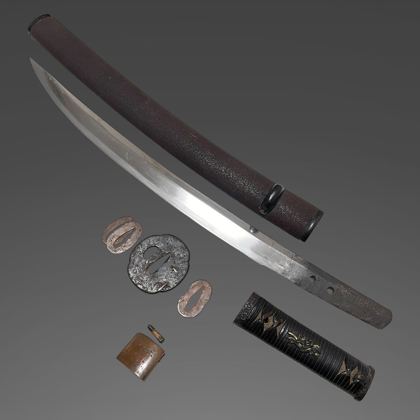 Naginata-Naoshi Style Wakizashi, Chikushuju Sa 筑州住左 signed, Kawamaki Tsuka