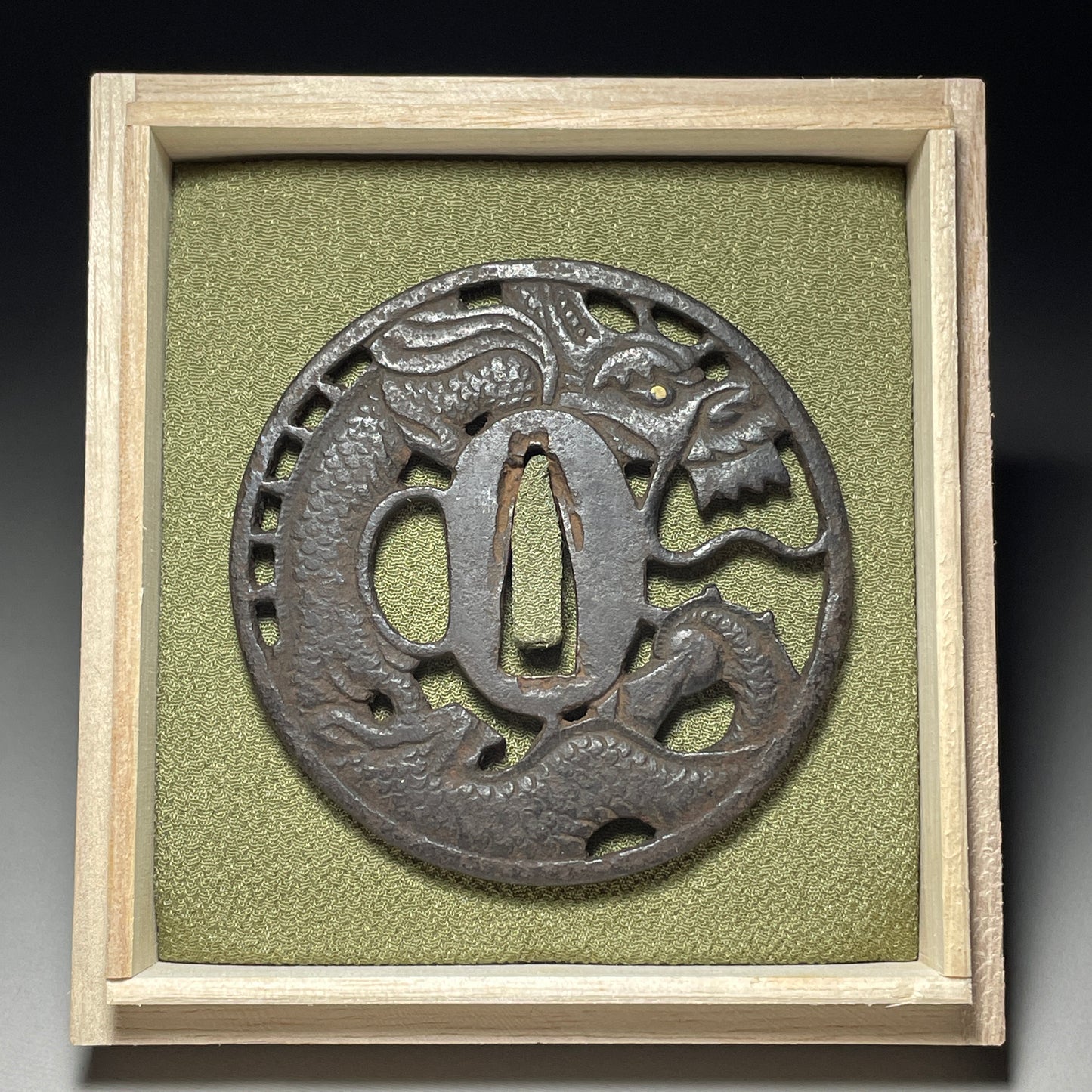 Dragon Sukashi TSUBA, 龍透鍔, Edo period, Iron back, 79x79x4.4mm 118g