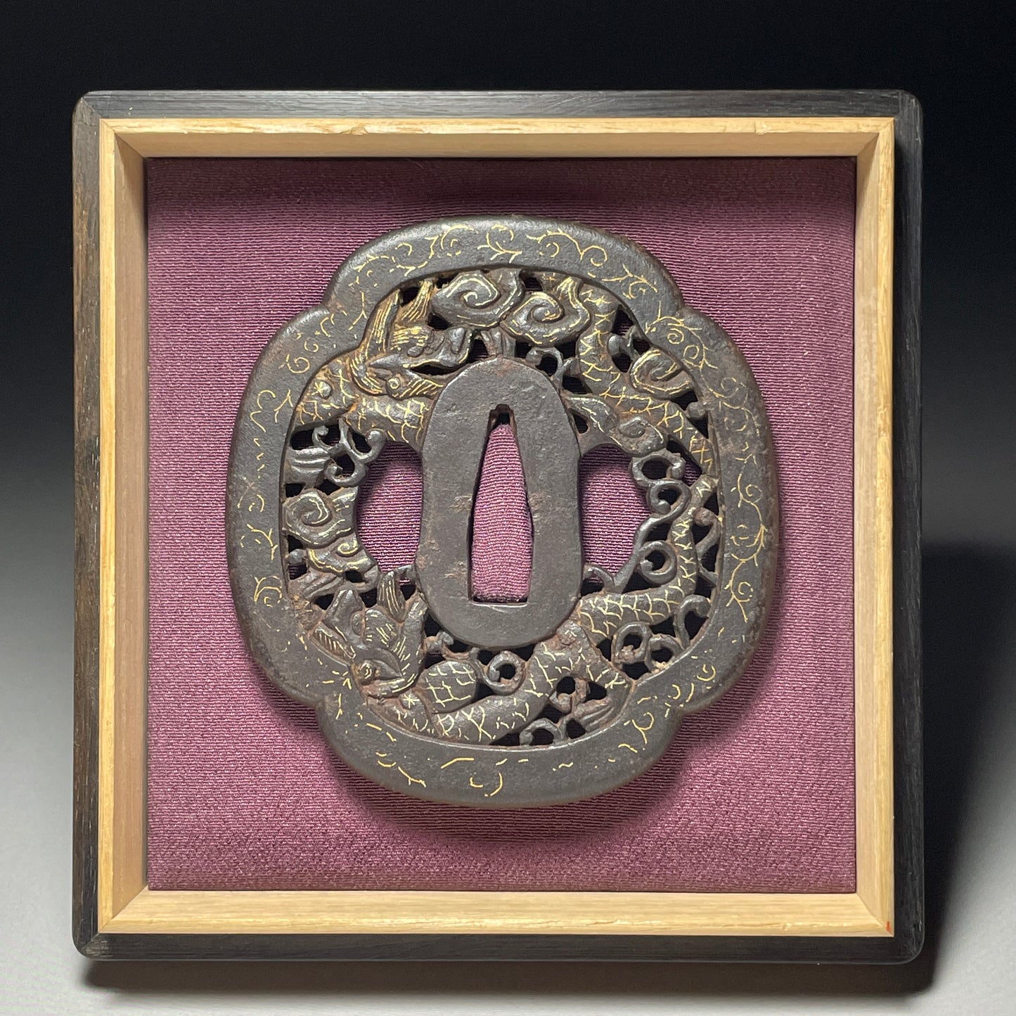 Dragon Nanban Style Large TSUBA, 龍南蛮鍔, Iron back, Edo period, 84x78x4.4mm 130g