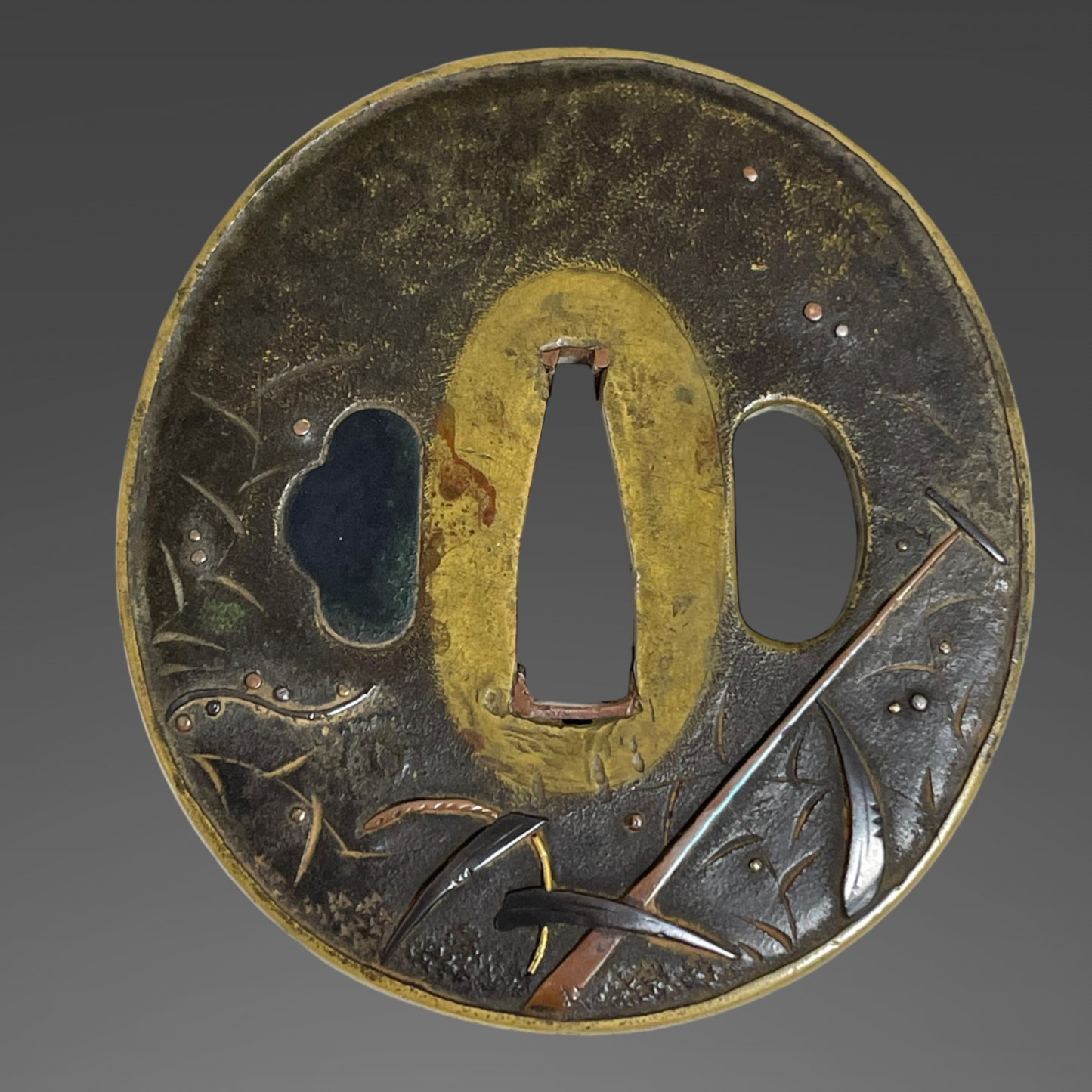 Ashiwake Fune 芦分船 Shonai-TSUBA 庄内鍔, Brass back, Edo period, with BOX