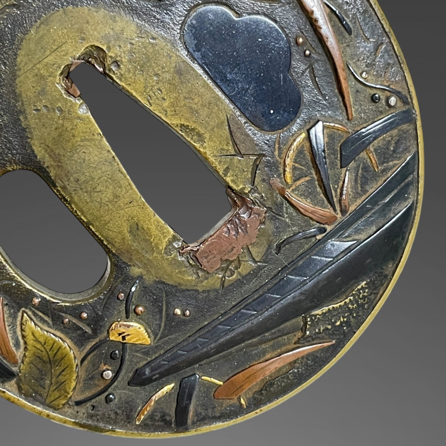 Ashiwake Fune 芦分船 Shonai-TSUBA 庄内鍔, Brass back, Edo period, with BOX