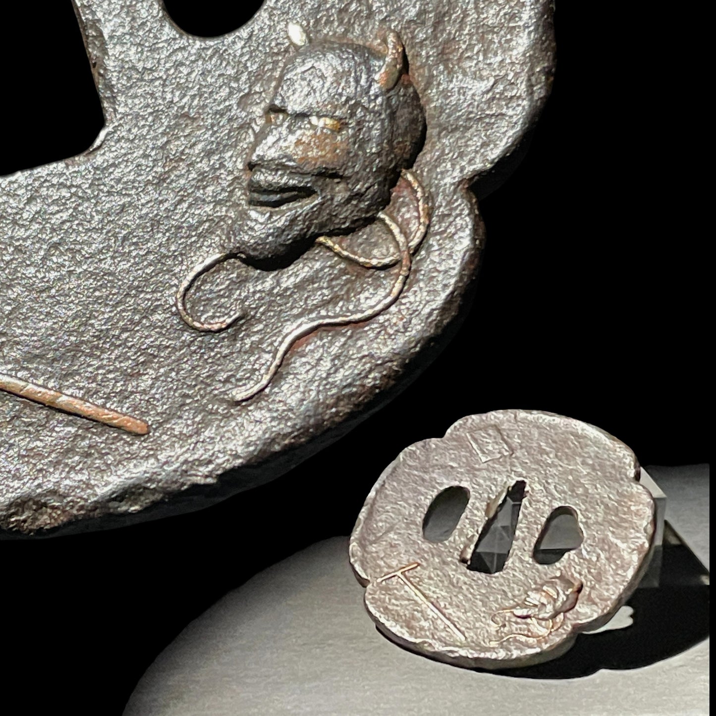 HANNYA 般若 and Uchizue 打杖 TSUBA, Iron back, Edo period