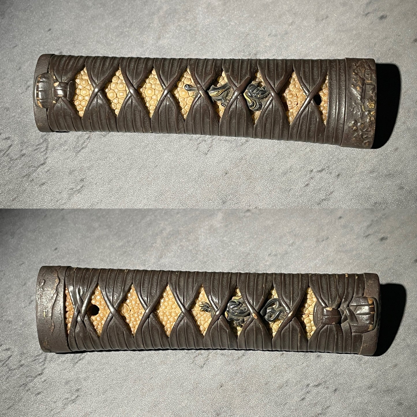 Dragon Menuki TSUKA, Iron Fuchikashira, Leather Tsuka-Maki