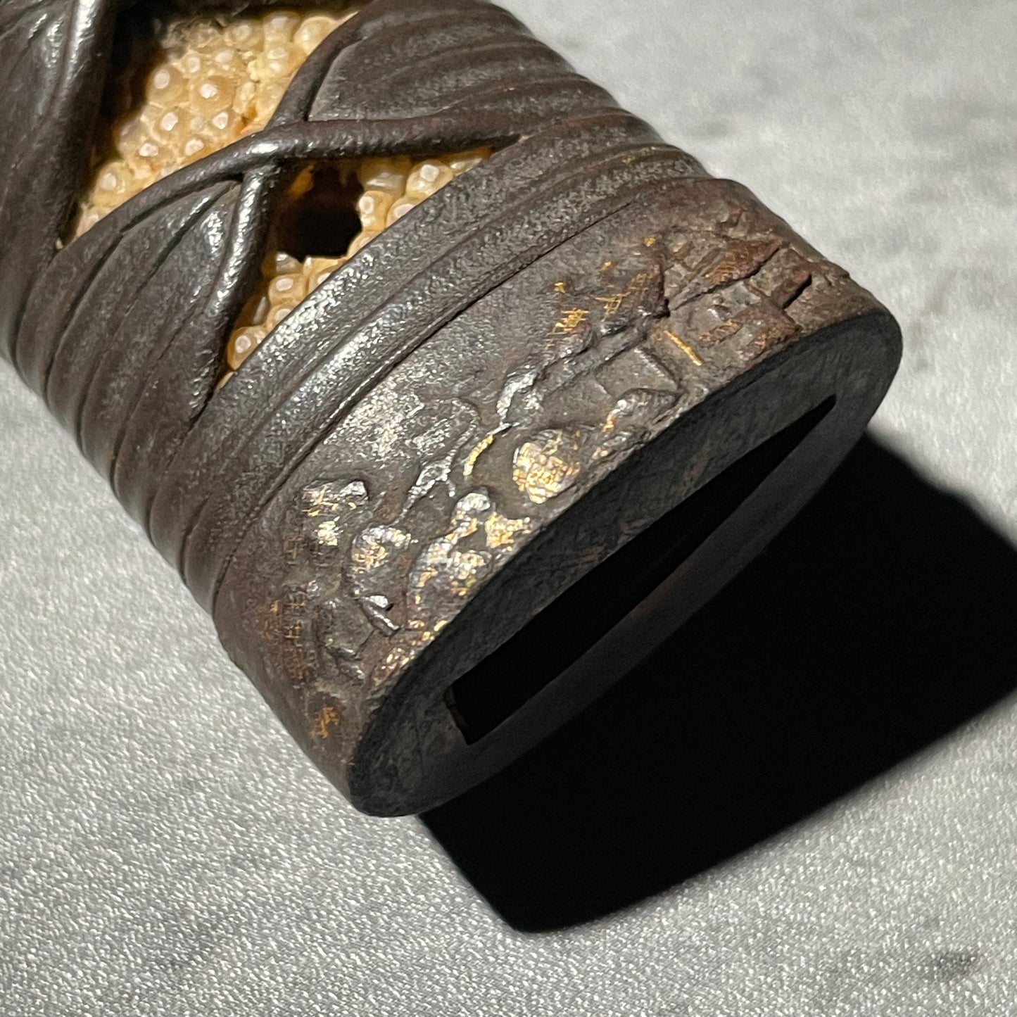 Dragon Menuki TSUKA, Iron Fuchikashira, Leather Tsuka-Maki