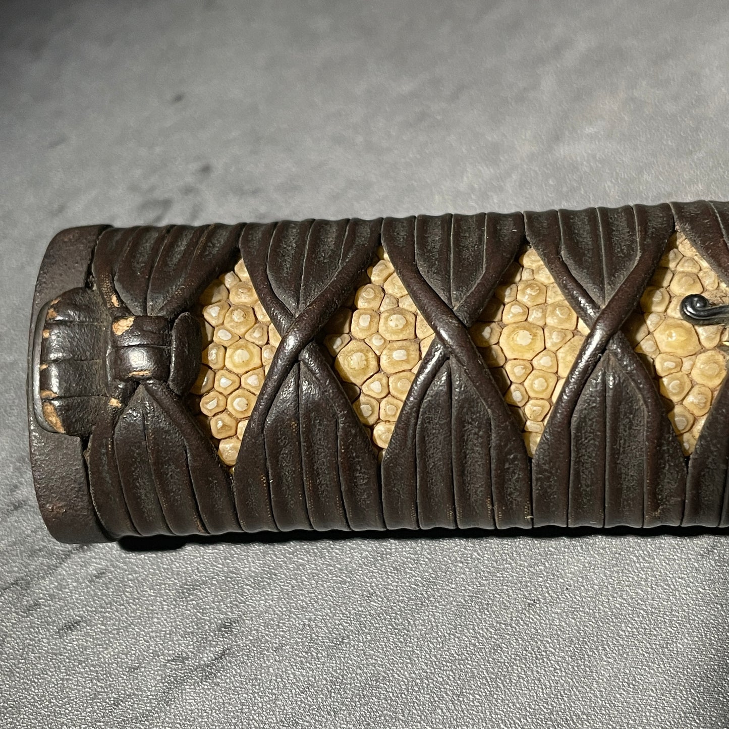 Dragon Menuki TSUKA, Iron Fuchikashira, Leather Tsuka-Maki