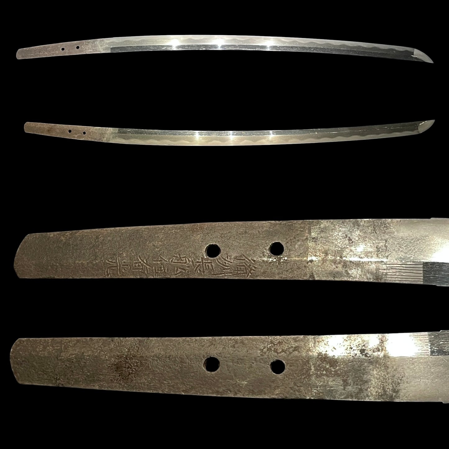 Pine needles Copper Fuchikashira, Bishuosafune Arimitsu signed Long Wakizashi