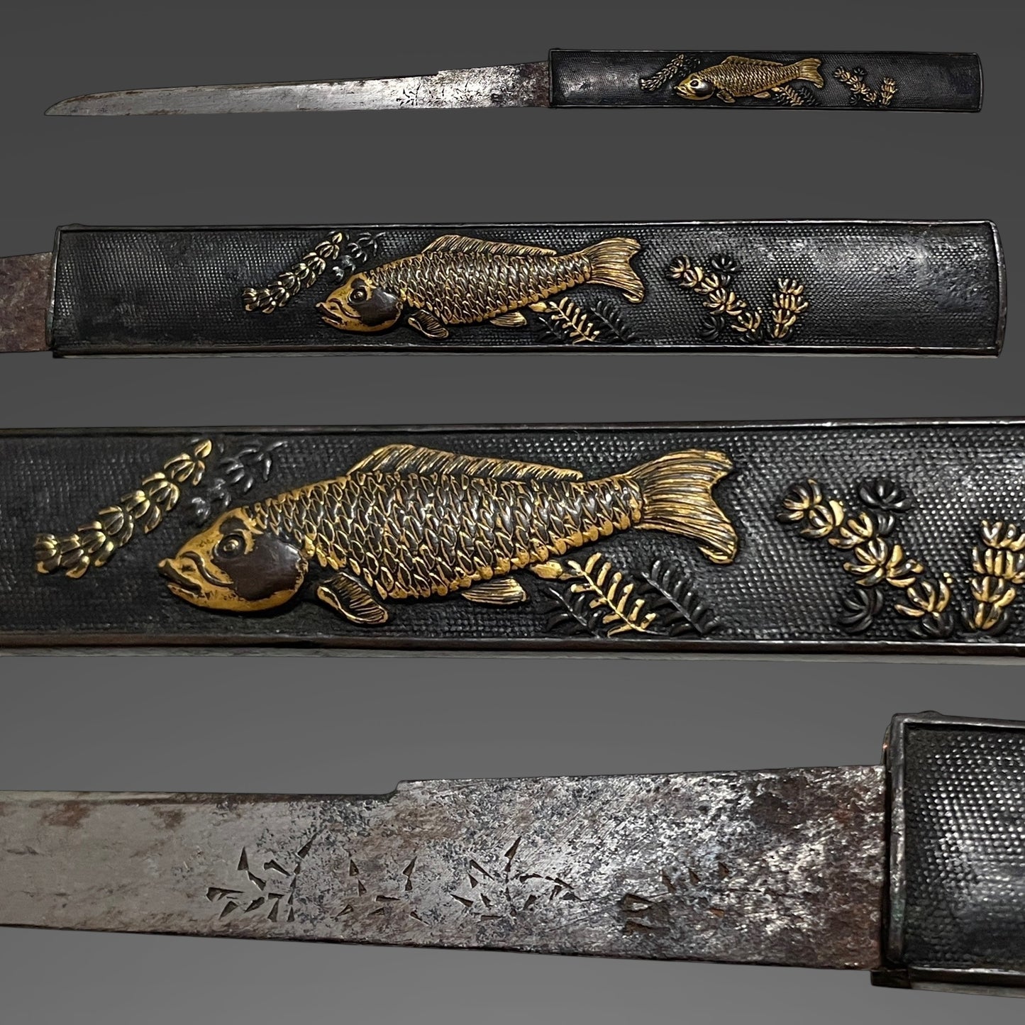 Fish and shellfish Fittings, Amazing Hamon Wakizashi, Edo period mumei