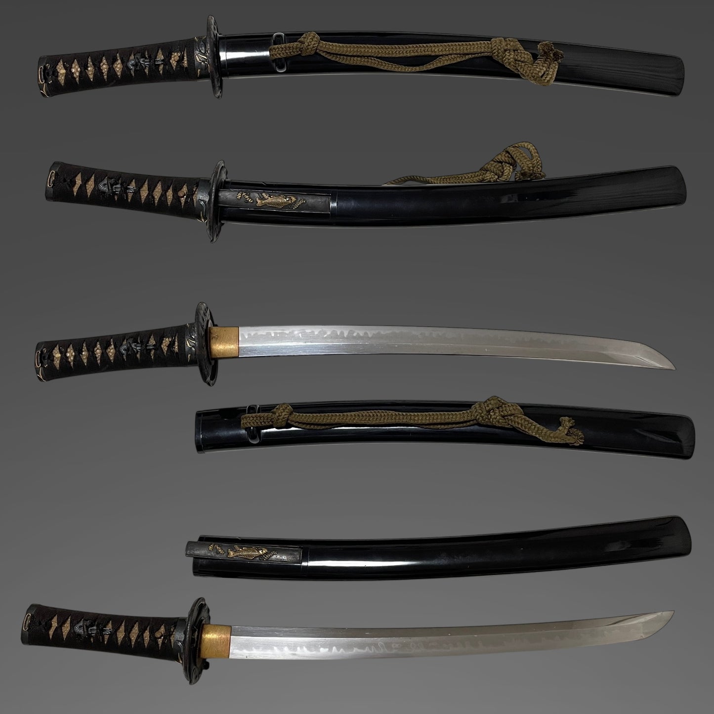 Fish and shellfish Fittings, Amazing Hamon Wakizashi, Edo period mumei