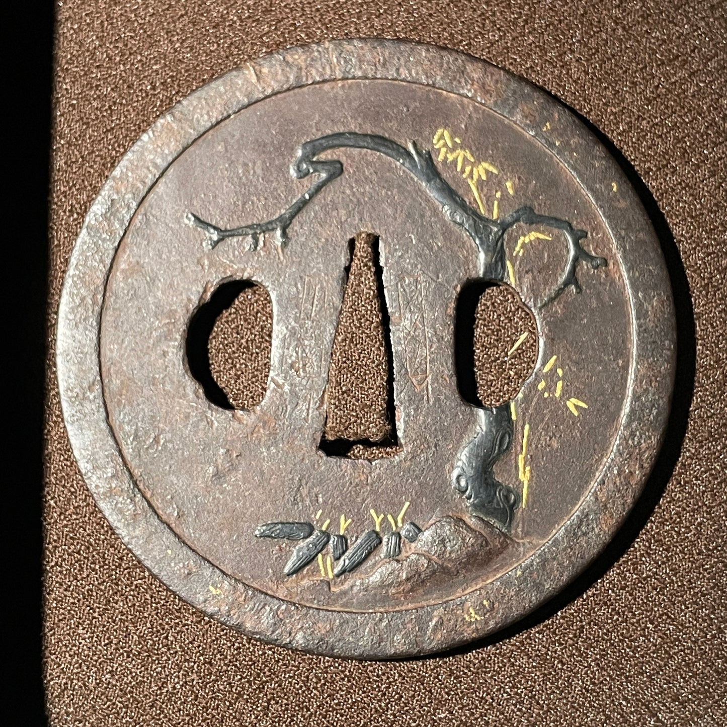 老松(Oimatsu), Old pine tree TSUBA, Shakudo inlay, Edo period