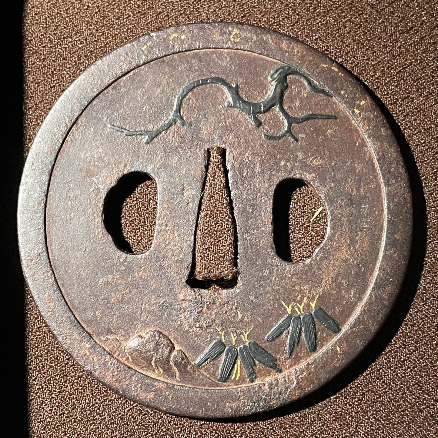 老松(Oimatsu), Old pine tree TSUBA, Shakudo inlay, Edo period