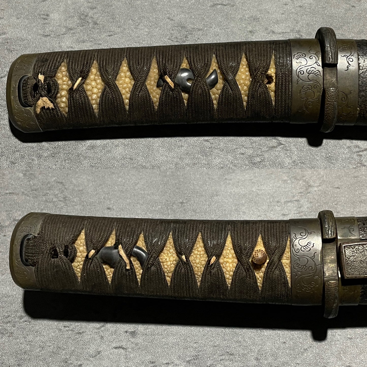 Tanto Koshirae 短刀拵, Karakusa Fittings 唐草文様一作金具, Shibuichi 四分一, with Kozuka