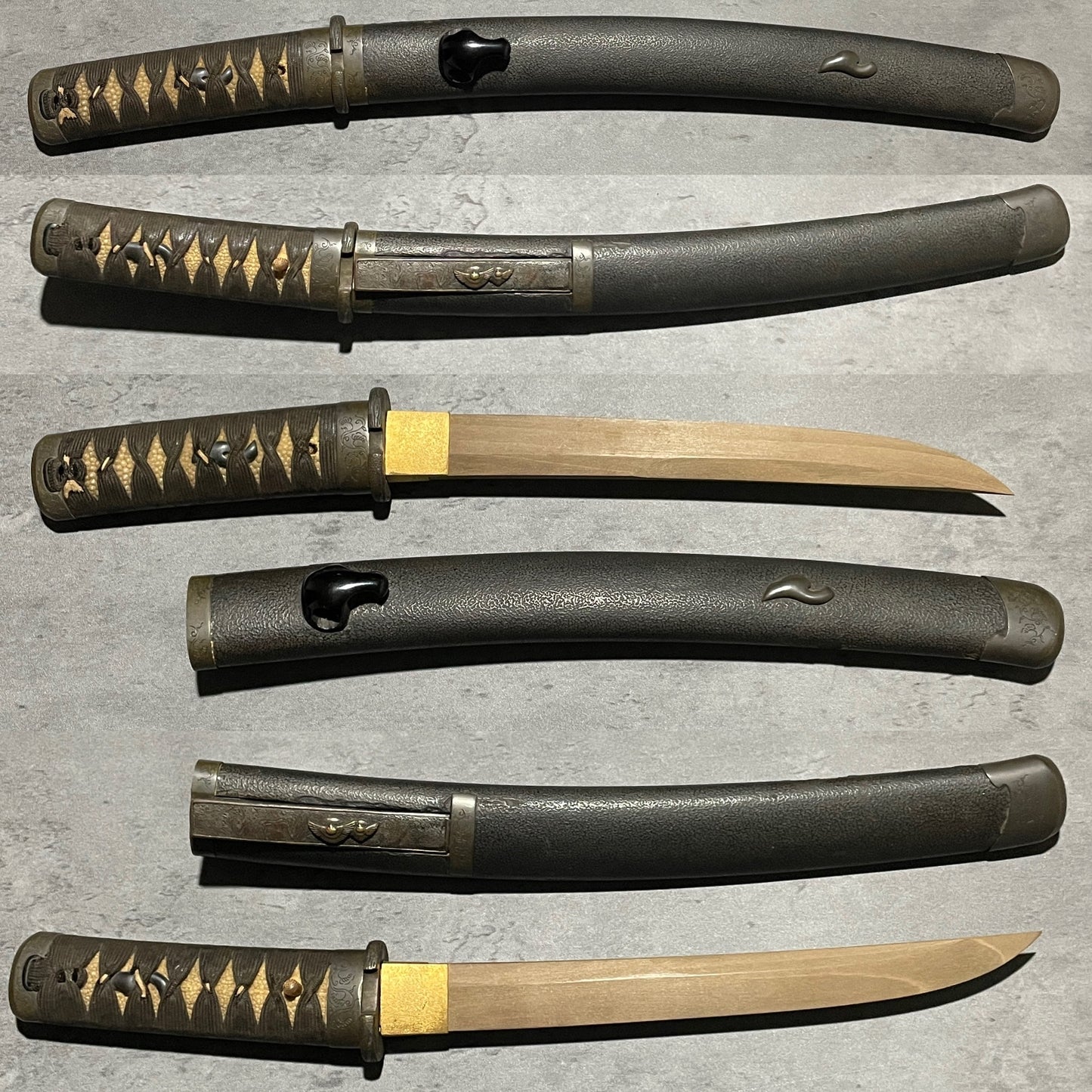 Tanto Koshirae 短刀拵, Karakusa Fittings 唐草文様一作金具, Shibuichi 四分一, with Kozuka