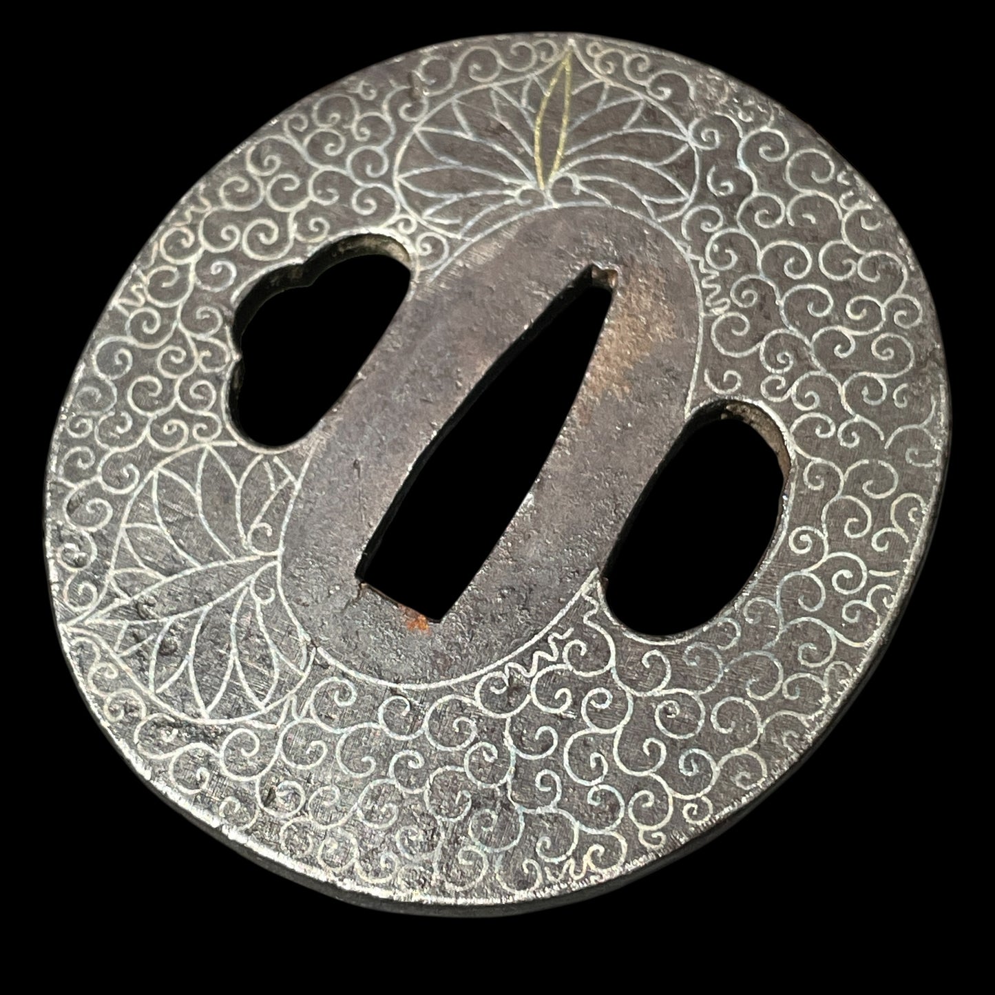 葵 Aoi Silver inlay TSUBA, Edo period, with BOX