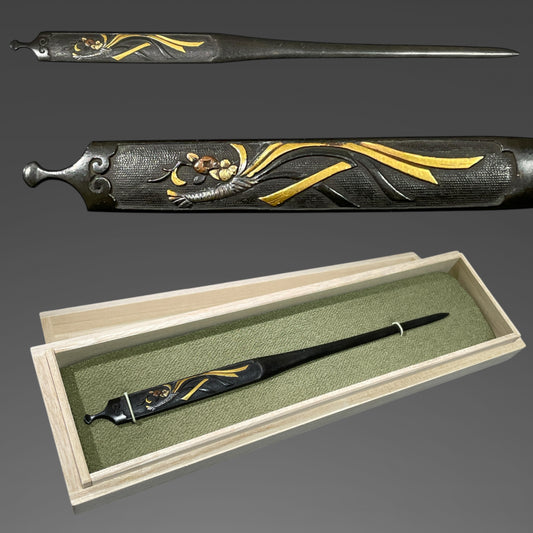 熨斗 Noshi, Shakudo KOGAI, Edo period, with BOX