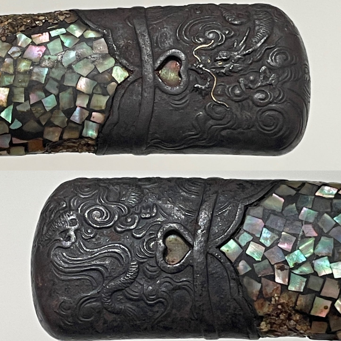 Raden Wakizashi Koshirae 螺鈿脇差拵, Dragon Kojiri, Shell Fuchikashira, Edo period