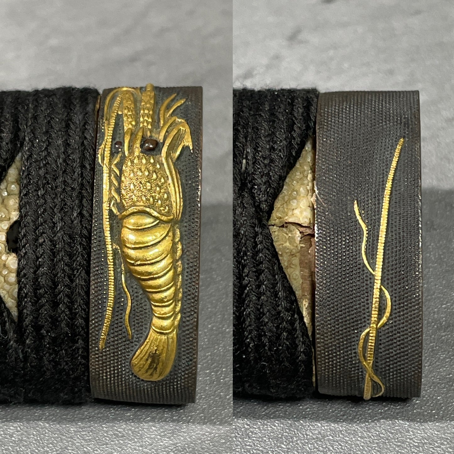 Shrimp Fuchikashira 海老縁頭, Tsukamae 柄前 For Wakizashi