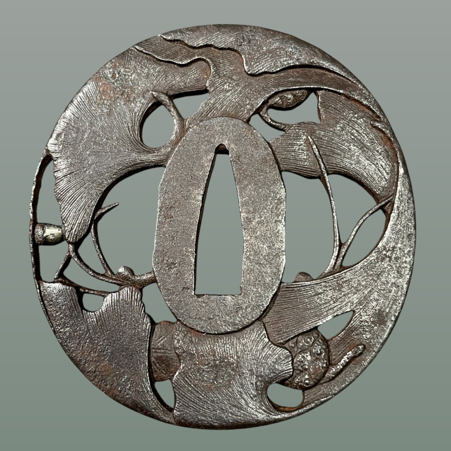 Ginkgo Autumn leaves, Fukiyose Sukashi Icho TSUBA(吹寄透銀杏鍔),with BOX