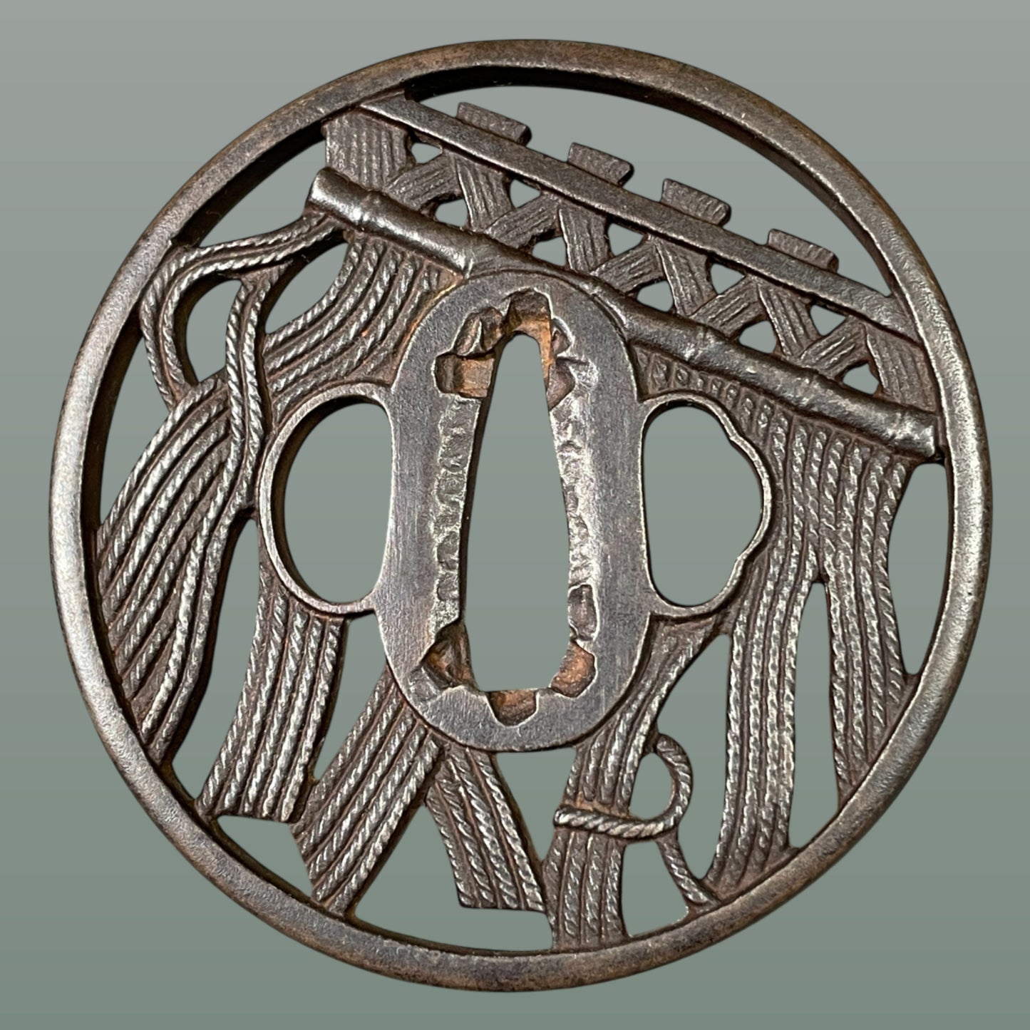 Nawa Noren TSUBA 縄暖簾鍔, Iron back, Edo period, with BOX
