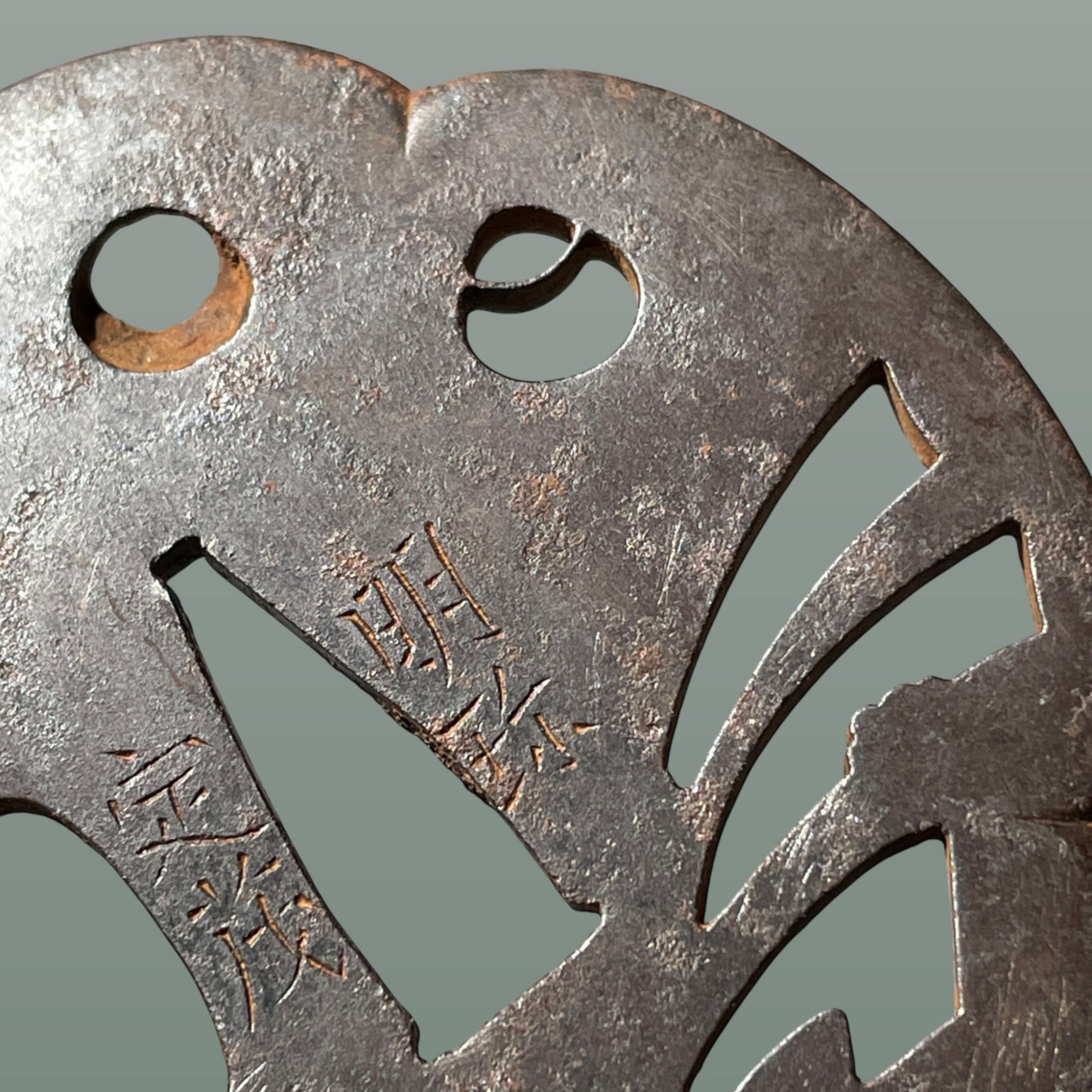Myochin Sadashige 明珍定茂 signed TSUBA, Tabane Noshi 束熨斗, Iron back, Edo period