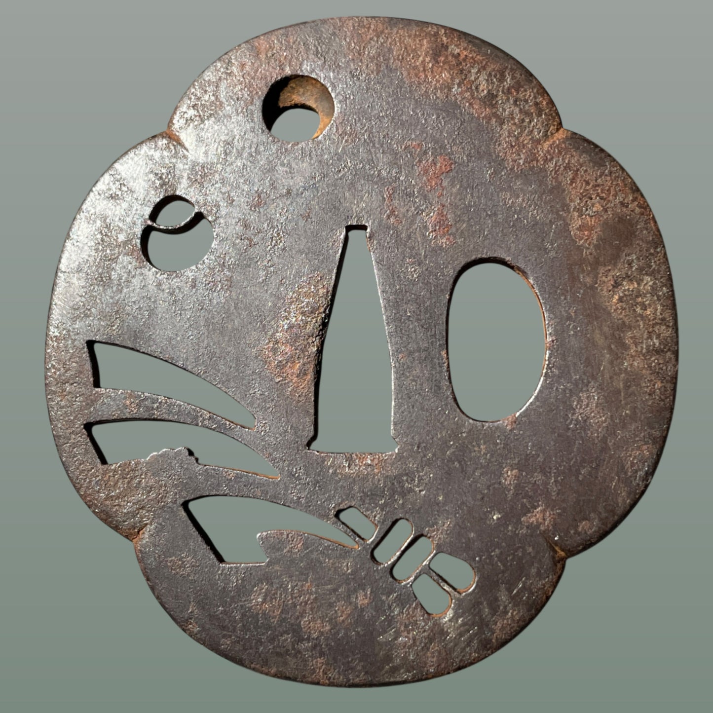 Myochin Sadashige 明珍定茂 signed TSUBA, Tabane Noshi 束熨斗, Iron back, Edo period